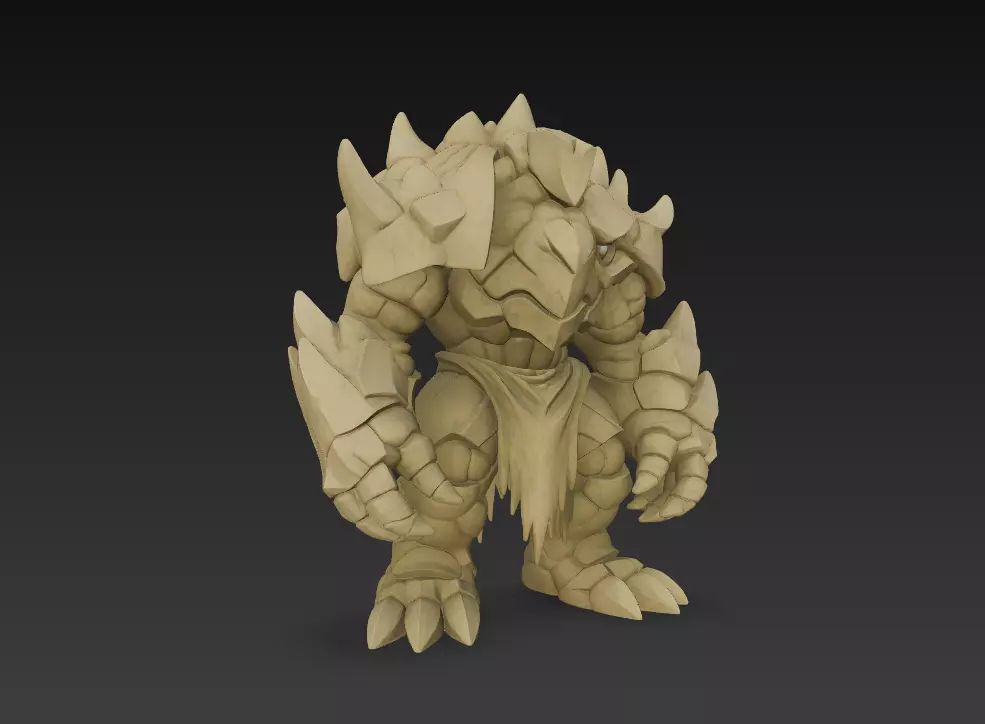Stylized Fantasy Golem 3D Model Stone Guardian Creature 3D print model_0