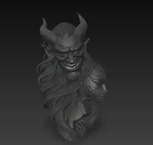 Dark Devil and Mask Sculpture - Stylized Fantasy