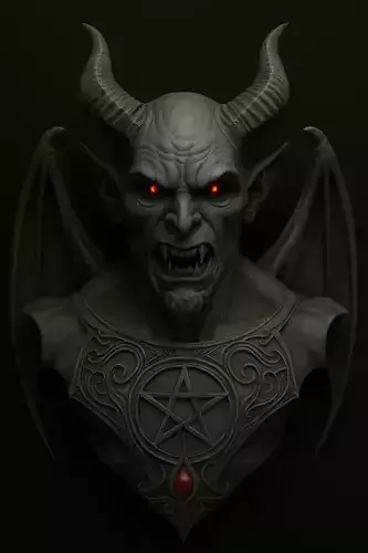Demonic Lord Bust with Horns and Glowing Eyes - Dark Fantasy
