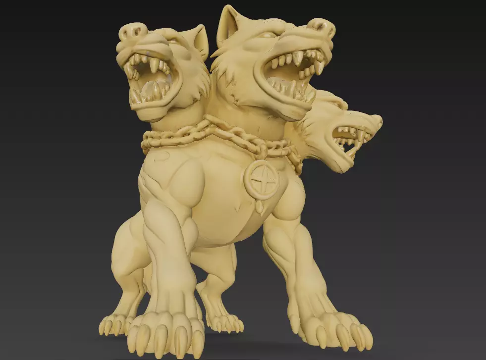 Stylized Cerberus 3D Model - Three-Headed Mythical Creature 3D print model_6