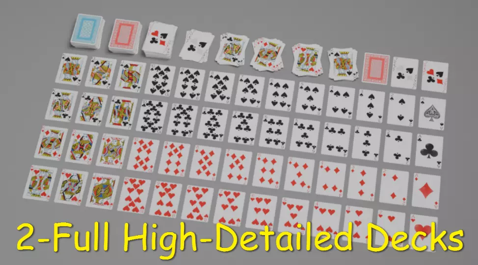 Playing cards 2 poker cards set full decks high detailed CUSTOM 3D model_0