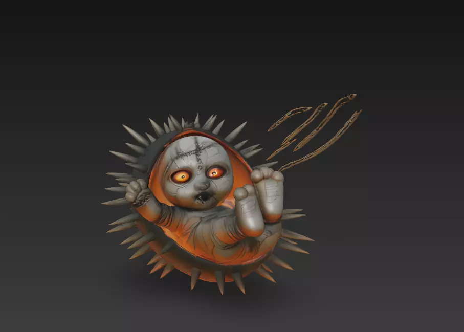 Stylized Horror Baby 3D Model - Creepy Spiked Shell Creature 3D print model