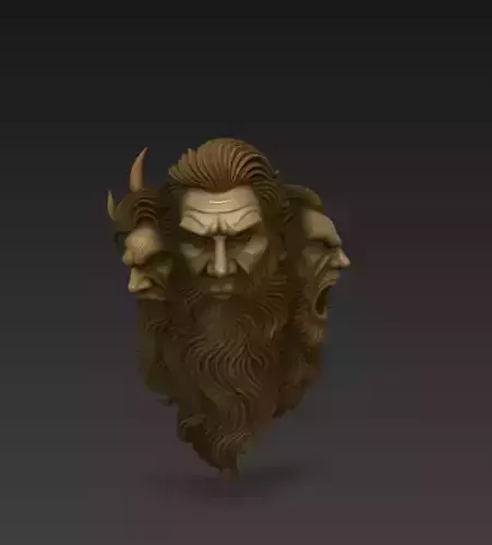 Mythical Three-Headed Bust - Fantasy - Demonic Sculpture 3D print model