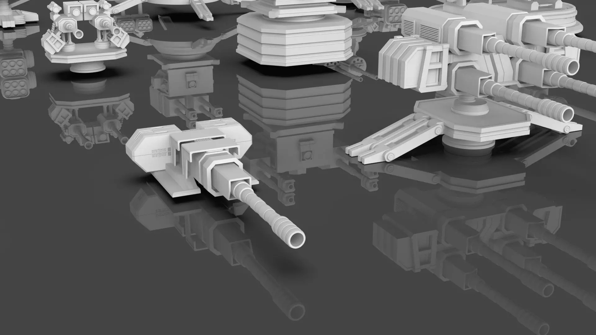 Turret and AA Gun Defense Pack - 3 - 20 Props - Untextured 3D model_13
