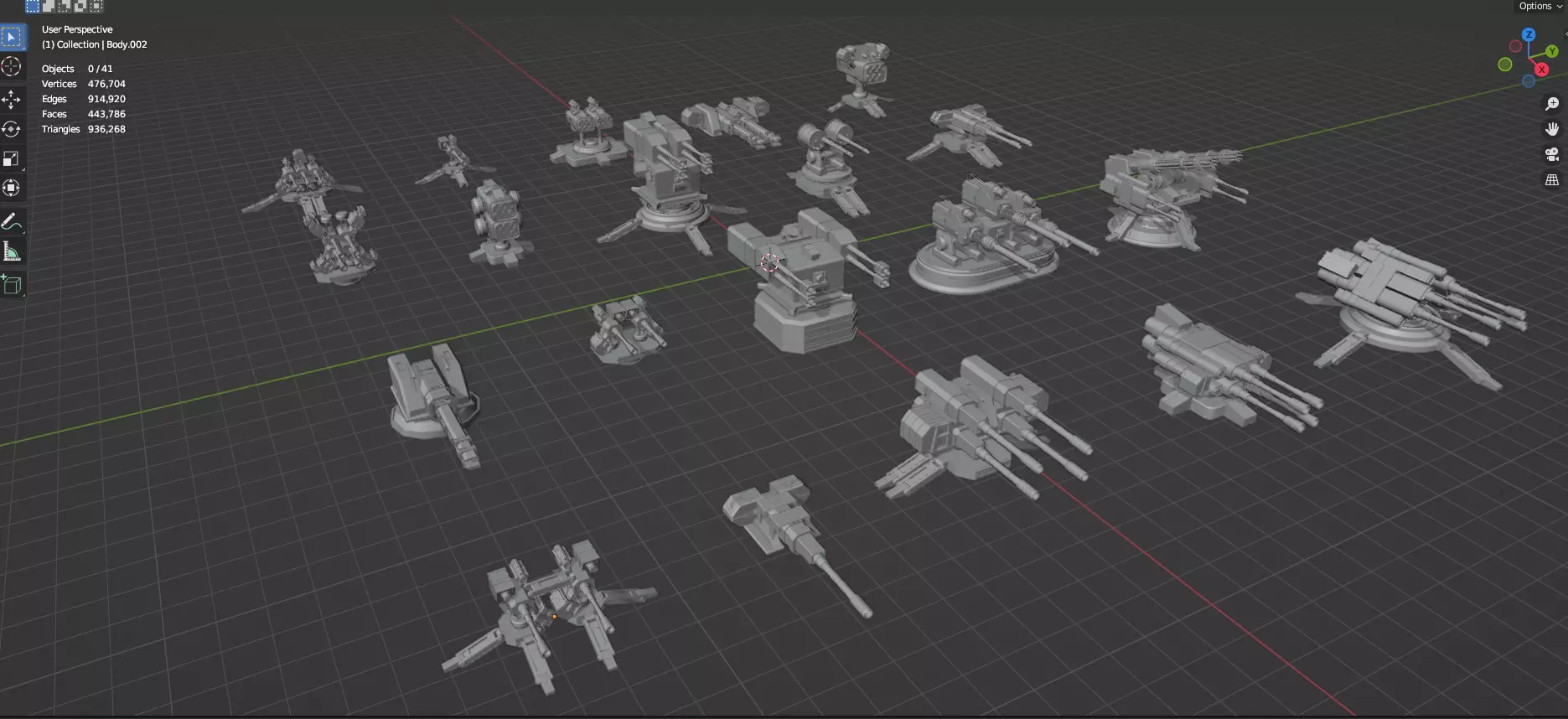 Turret and AA Gun Defense Pack - 3 - 20 Props - Untextured 3D model_44