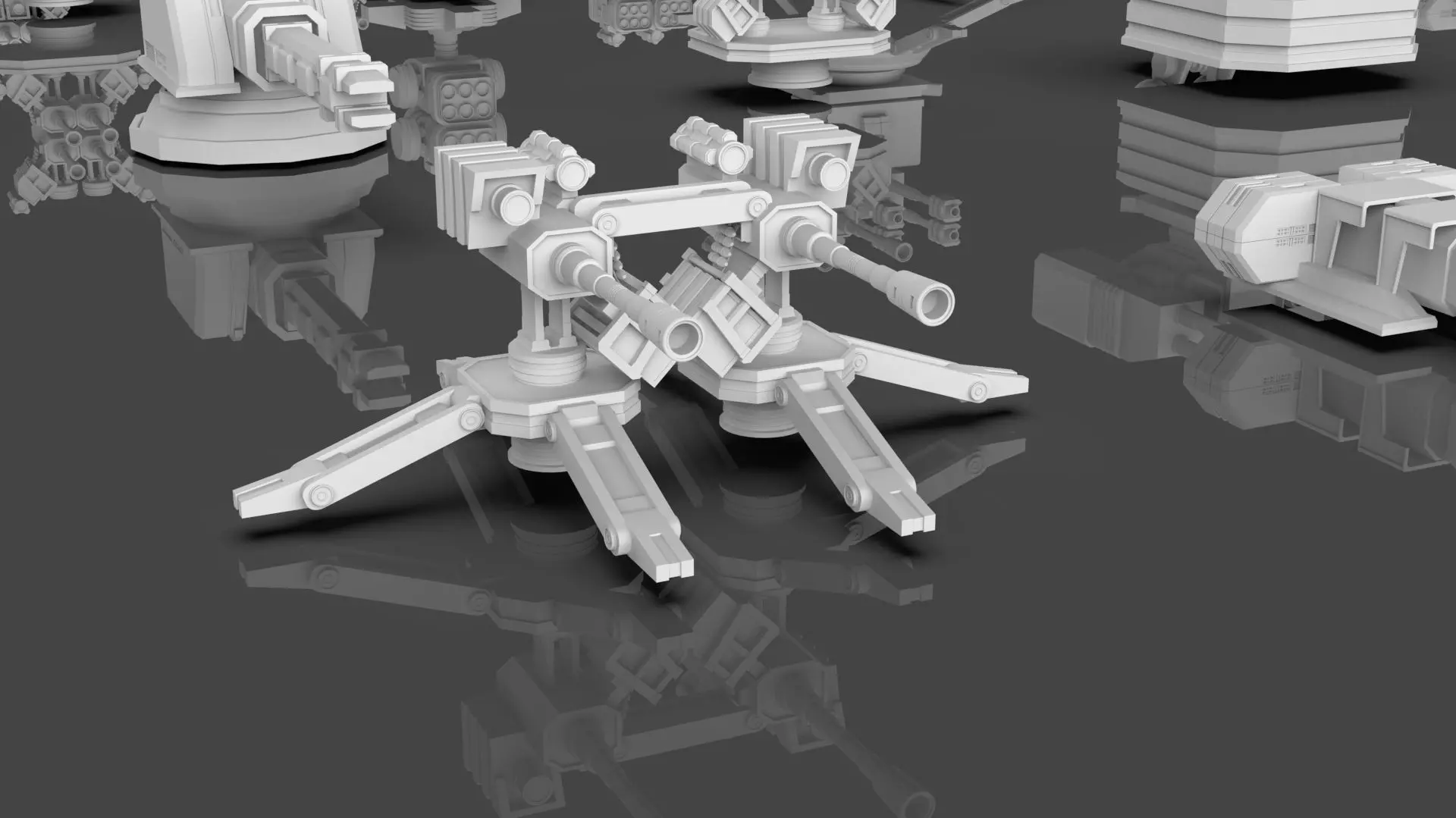 Turret and AA Gun Defense Pack - 3 - 20 Props - Untextured 3D model_12