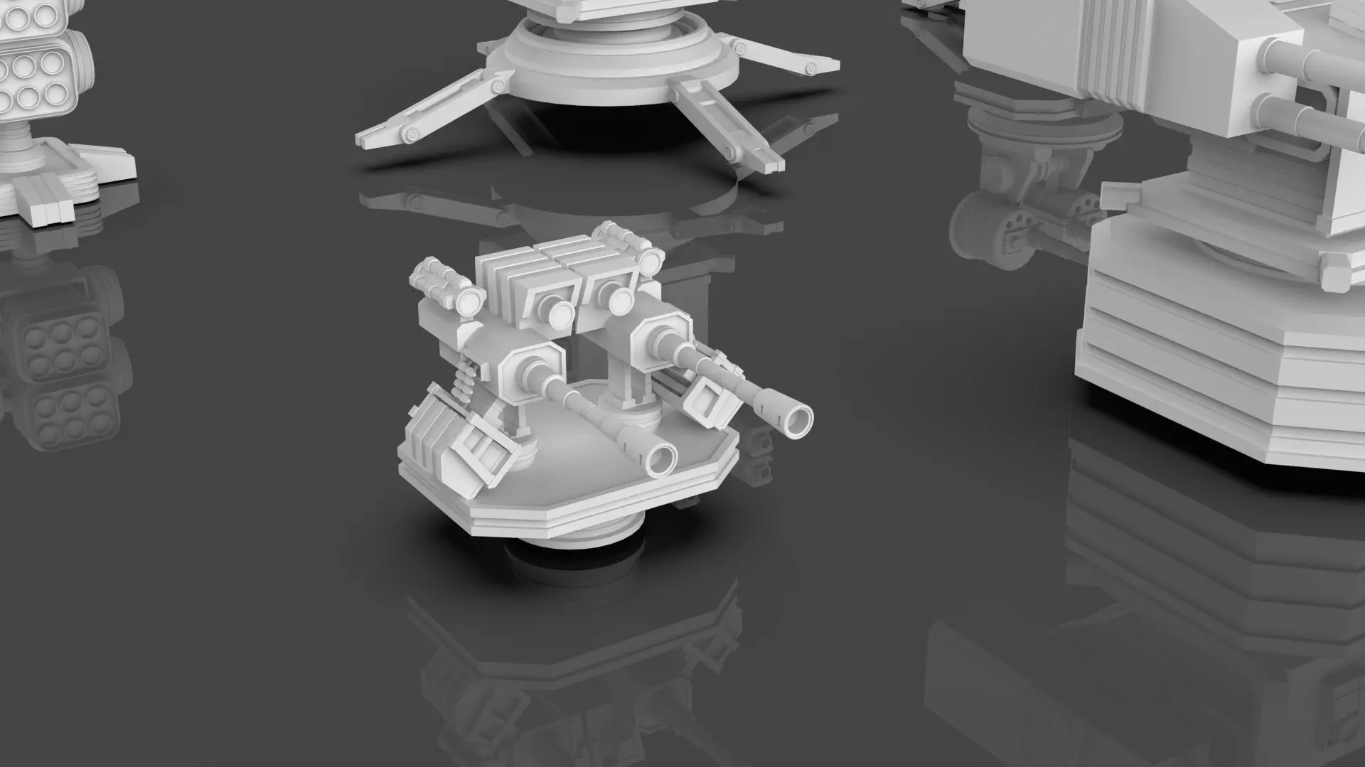 Turret and AA Gun Defense Pack - 3 - 20 Props - Untextured 3D model_21