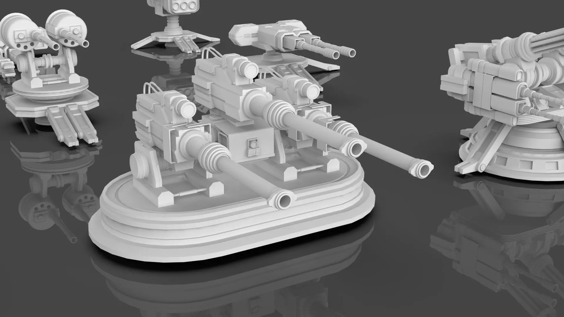 Turret and AA Gun Defense Pack - 3 - 20 Props - Untextured 3D model_9