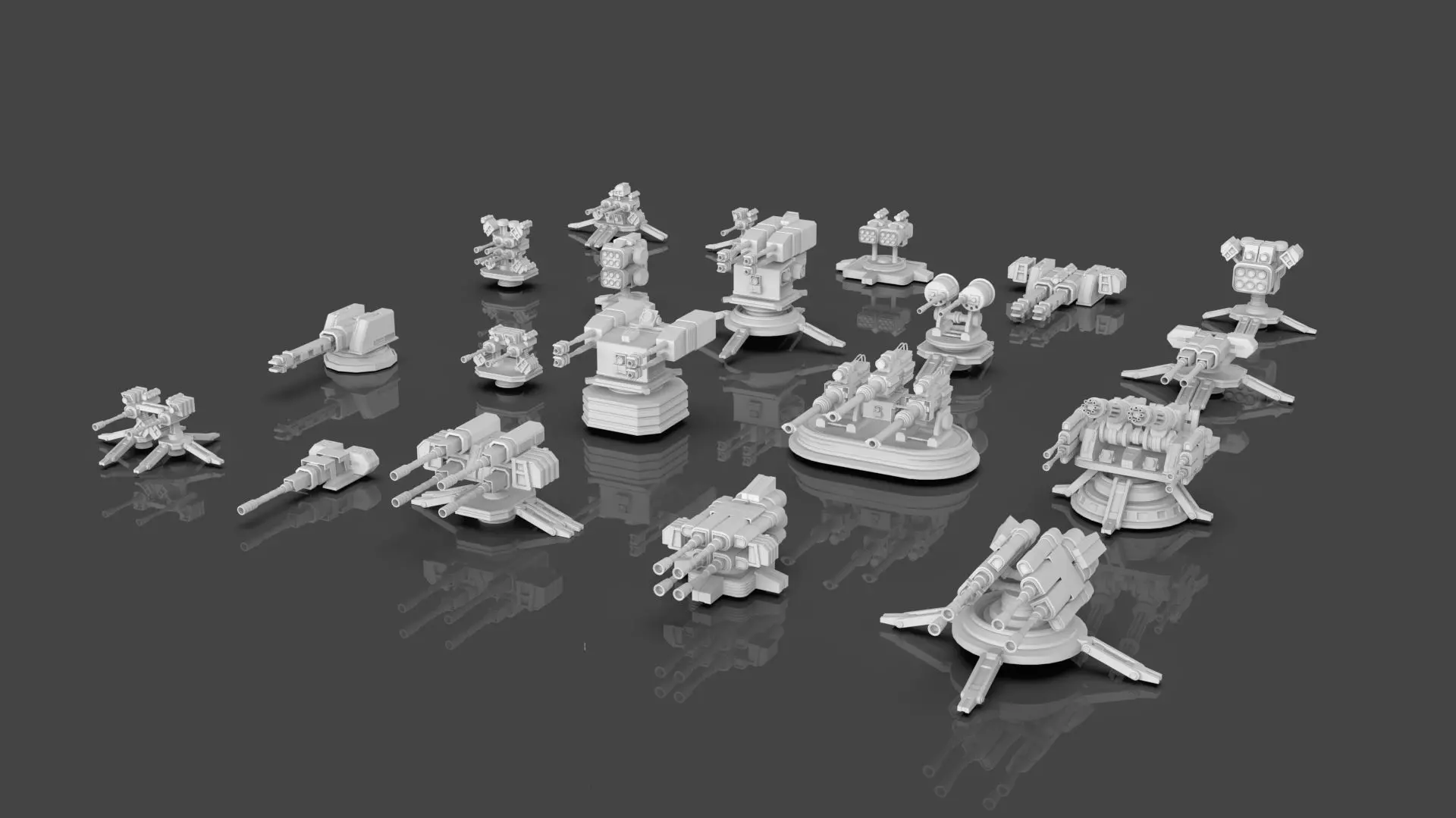 Turret and AA Gun Defense Pack - 3 - 20 Props - Untextured 3D model_1