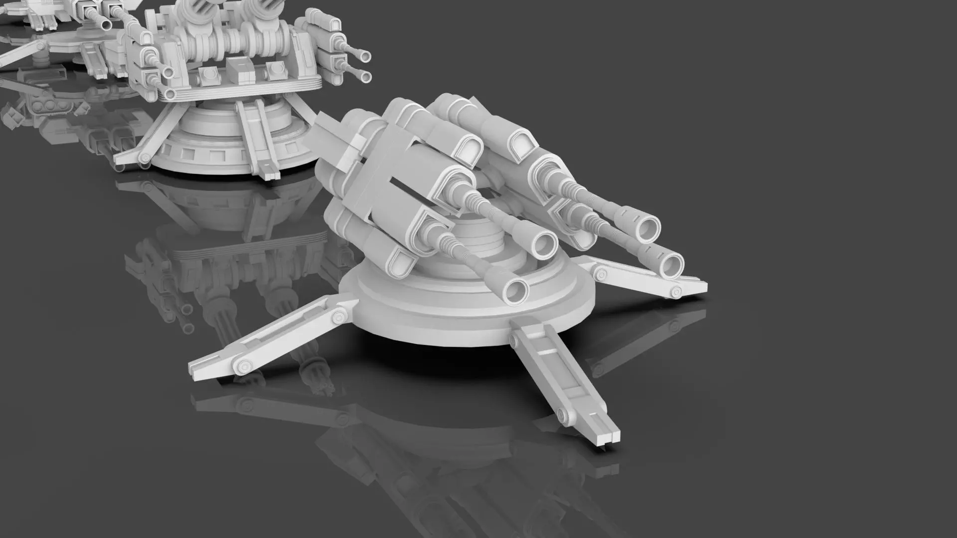 Turret and AA Gun Defense Pack - 3 - 20 Props - Untextured 3D model_3