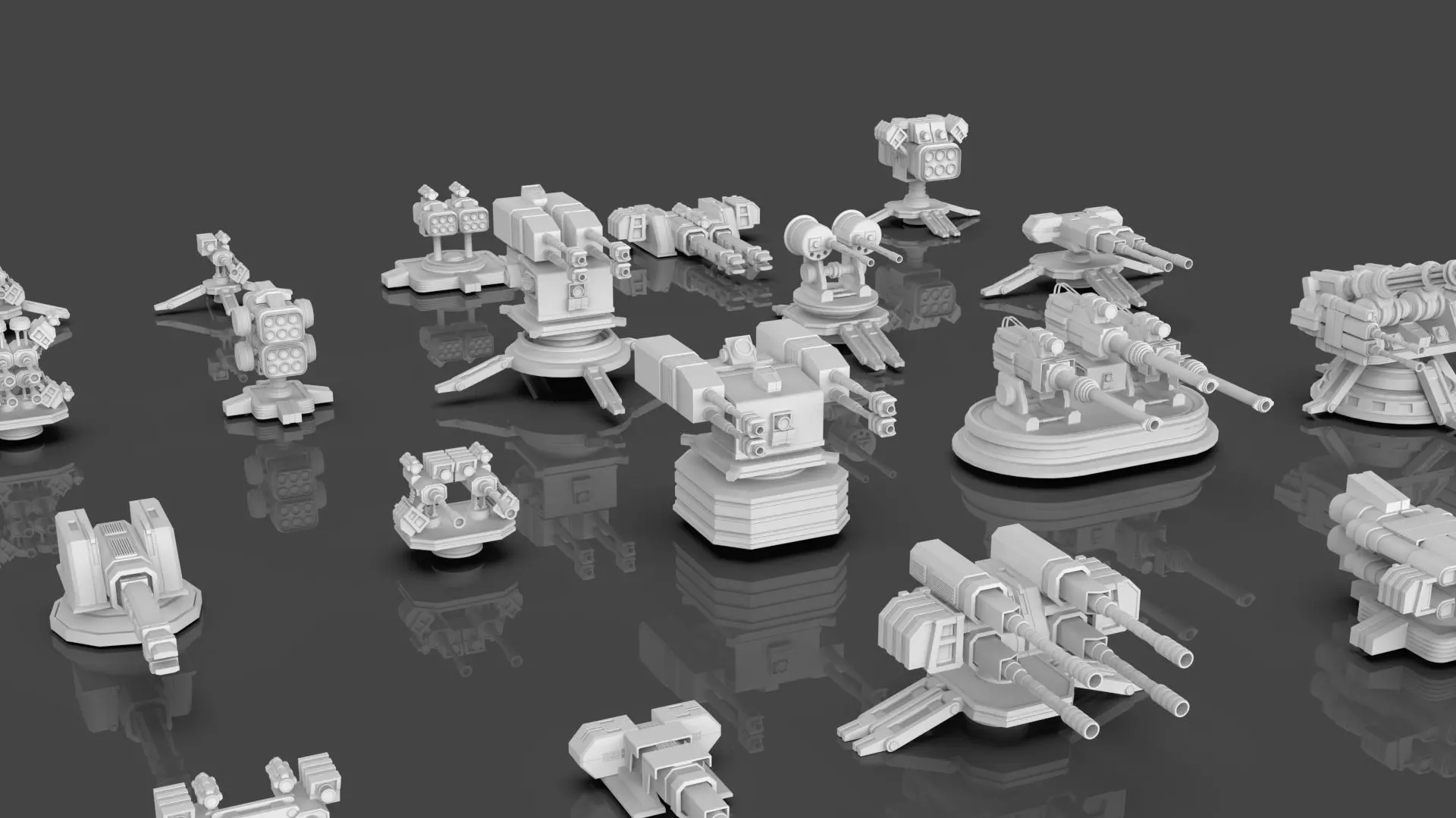 Turret and AA Gun Defense Pack - 3 - 20 Props - Untextured 3D model_2