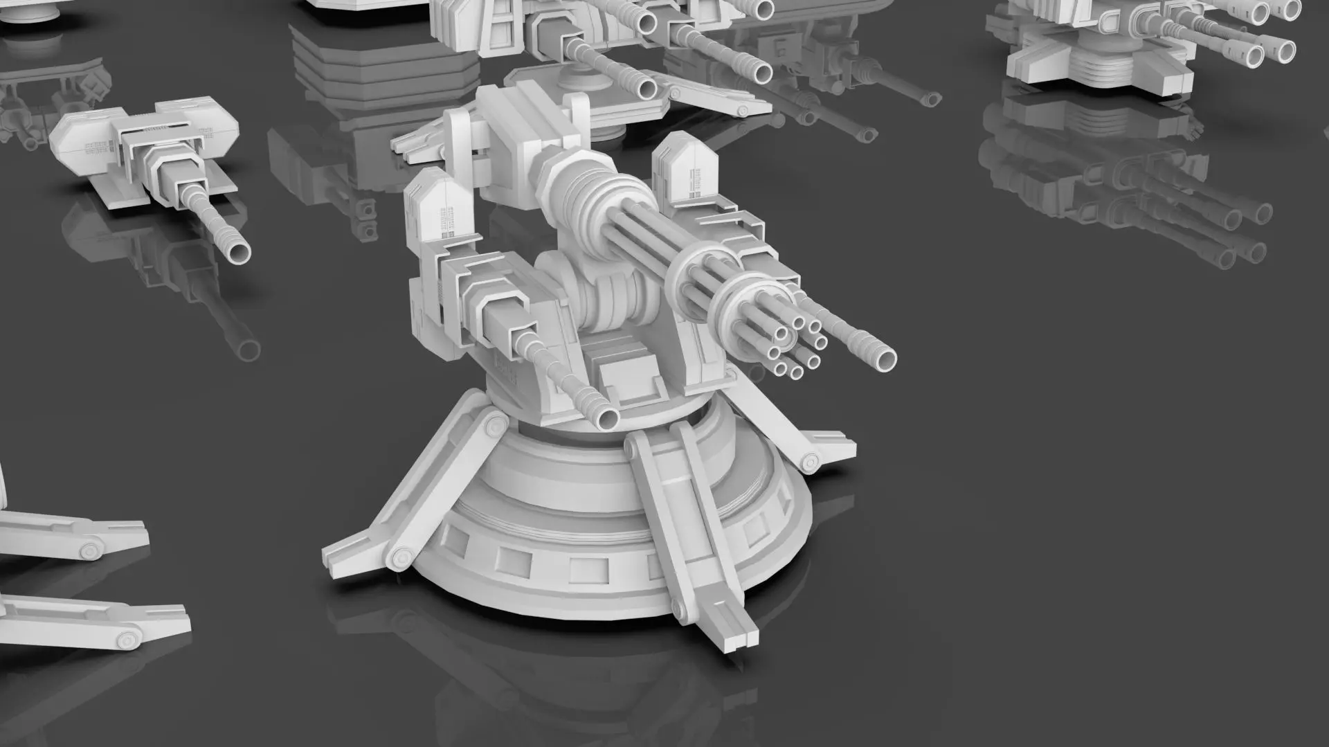Turret and AA Gun Defense Pack - 4 - 25 Props - Untextured 3D model_5