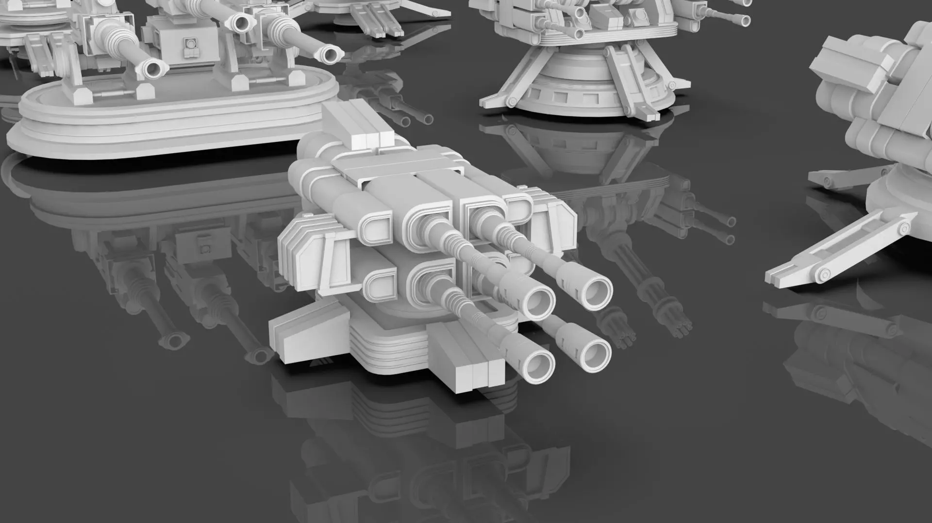 Turret and AA Gun Defense Pack - 4 - 25 Props - Untextured 3D model_17