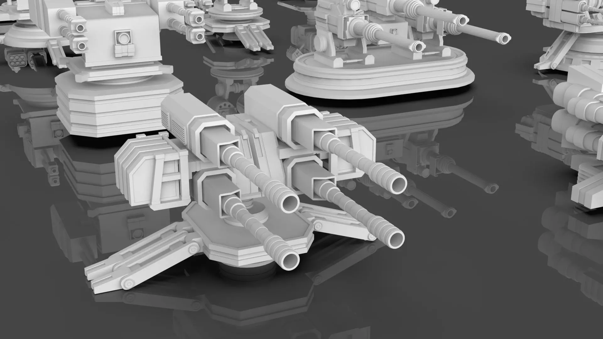Turret and AA Gun Defense Pack - 4 - 25 Props - Untextured 3D model_15