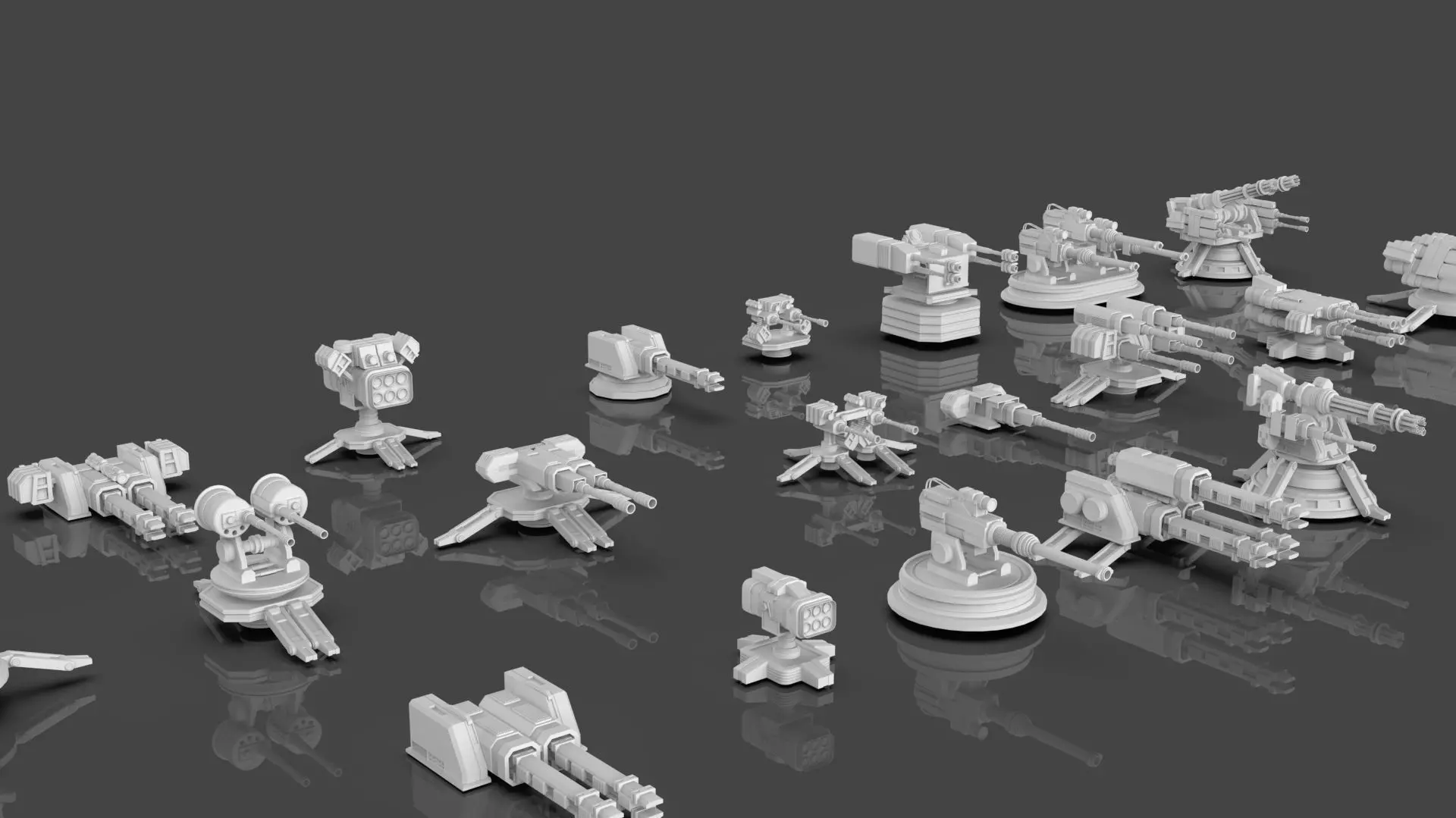 Turret and AA Gun Defense Pack - 4 - 25 Props - Untextured 3D model_3