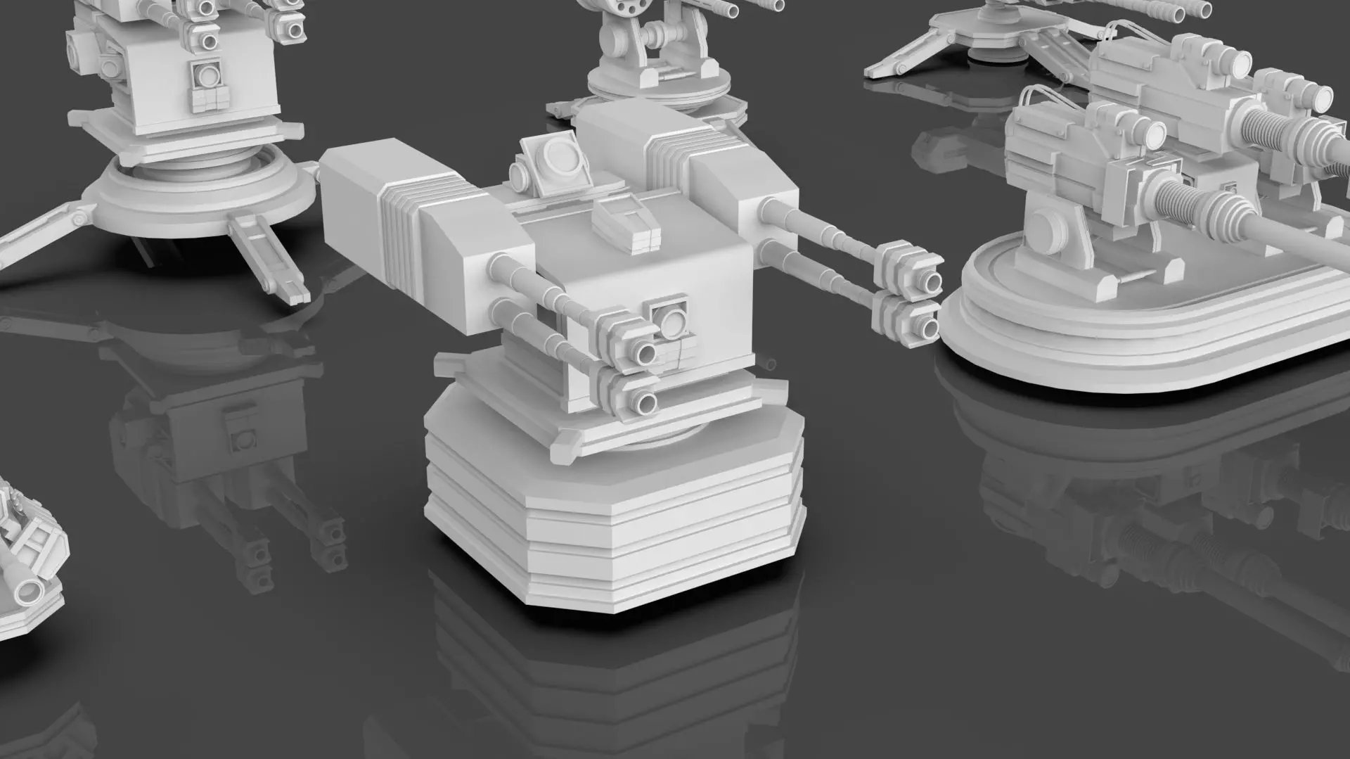 Turret and AA Gun Defense Pack - 4 - 25 Props - Untextured 3D model_29