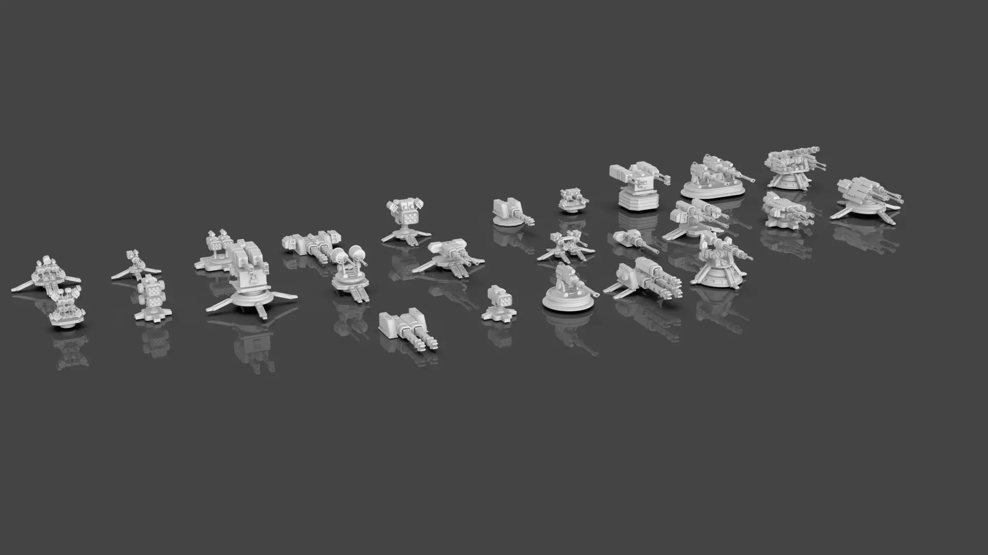 Turret and AA Gun Defense Pack - 4 - 25 Props - Untextured 3D model_1