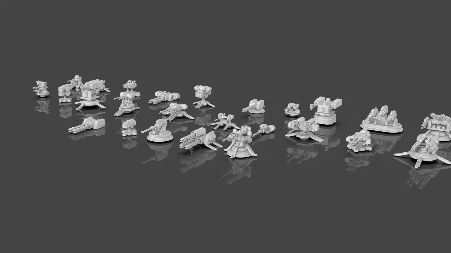 Turret and AA Gun Defense Pack - 4 - 25 Props - Untextured 3D model_2