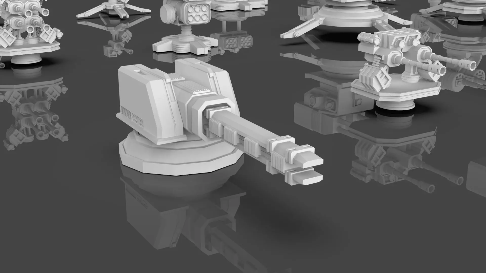 Turret and AA Gun Defense Pack - 4 - 25 Props - Untextured 3D model_8