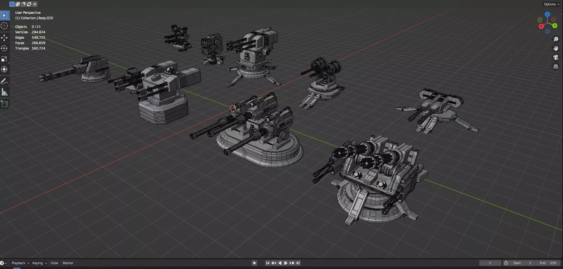 Turret and AA Gun Defense Pack - 4 - 25 Props - Untextured 3D model_43