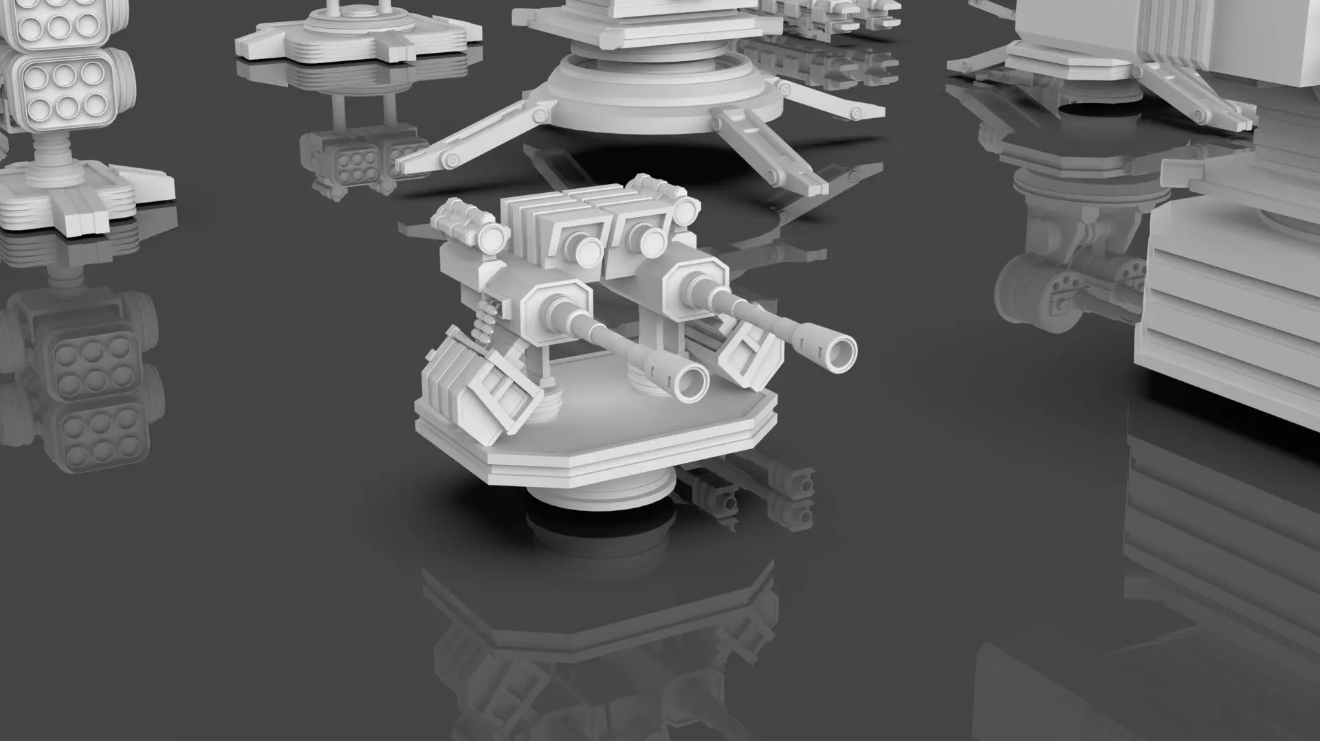 Turret and AA Gun Defense Pack - 4 - 25 Props - Untextured 3D model_9