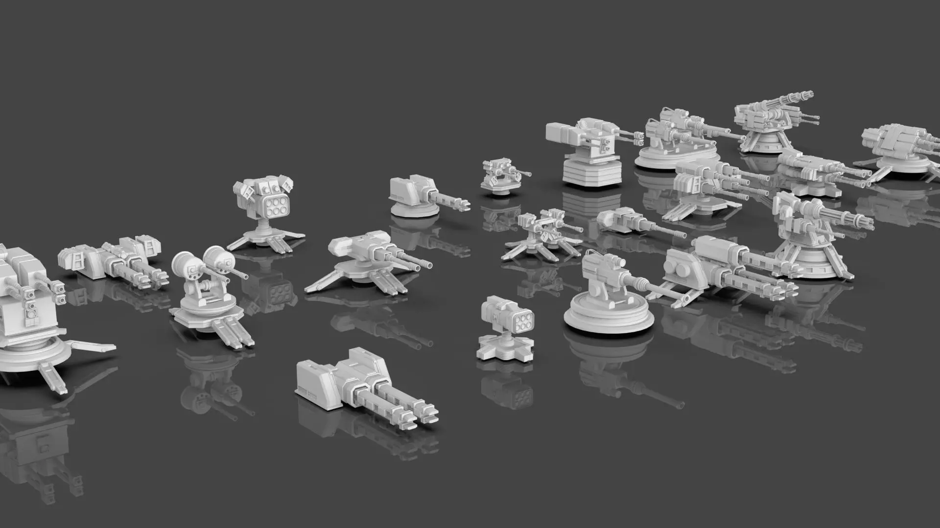 Turret and AA Gun Defense Pack - 4 - 25 Props - Untextured 3D model_4