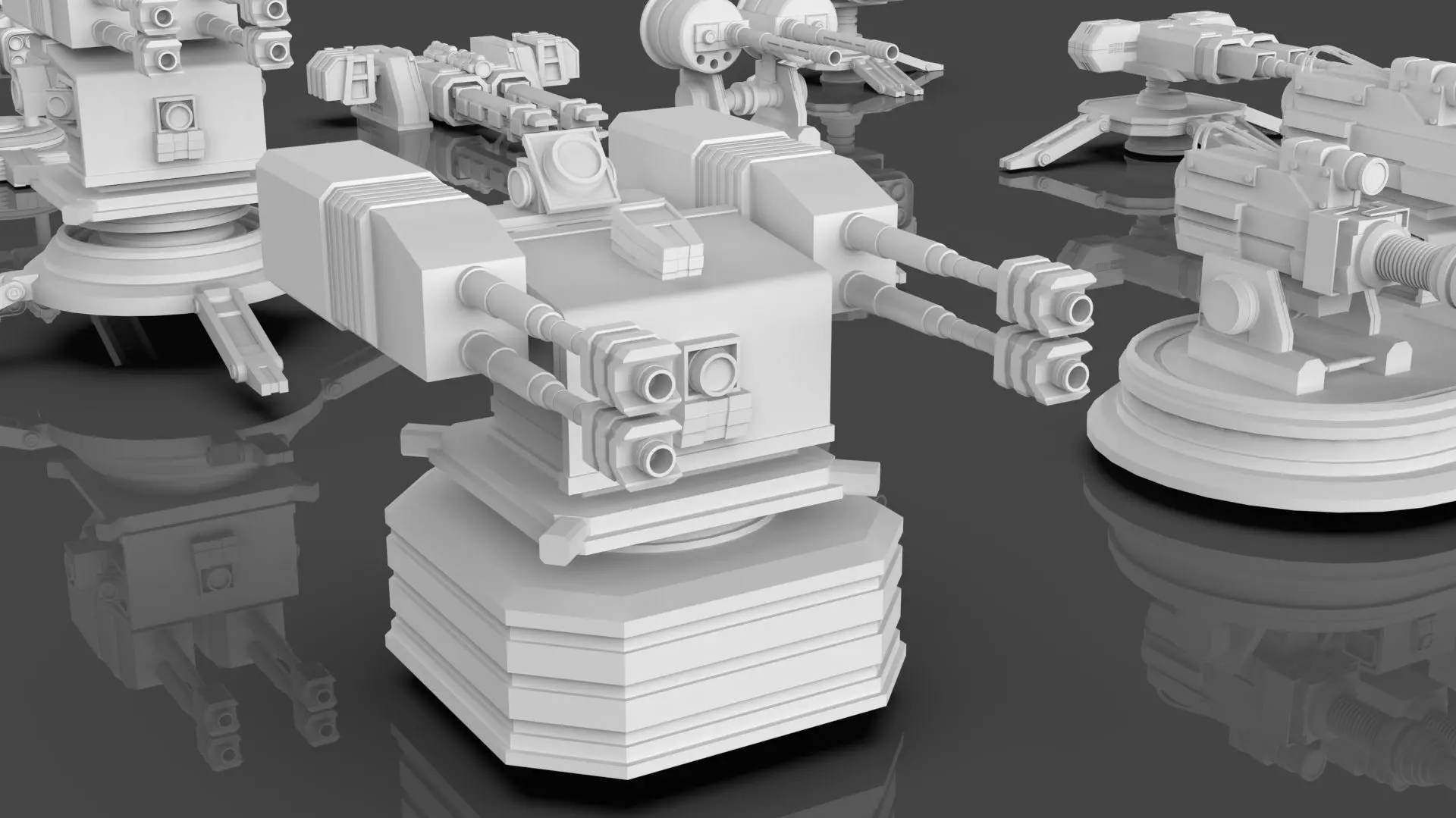 Turret and AA Gun Defense Pack - 4 - 25 Props - Untextured 3D model_10
