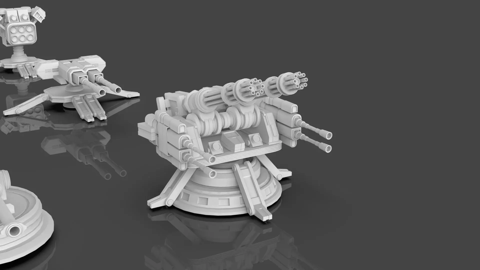 Turret and AA Gun Defense Pack - 4 - 25 Props - Untextured 3D model_12