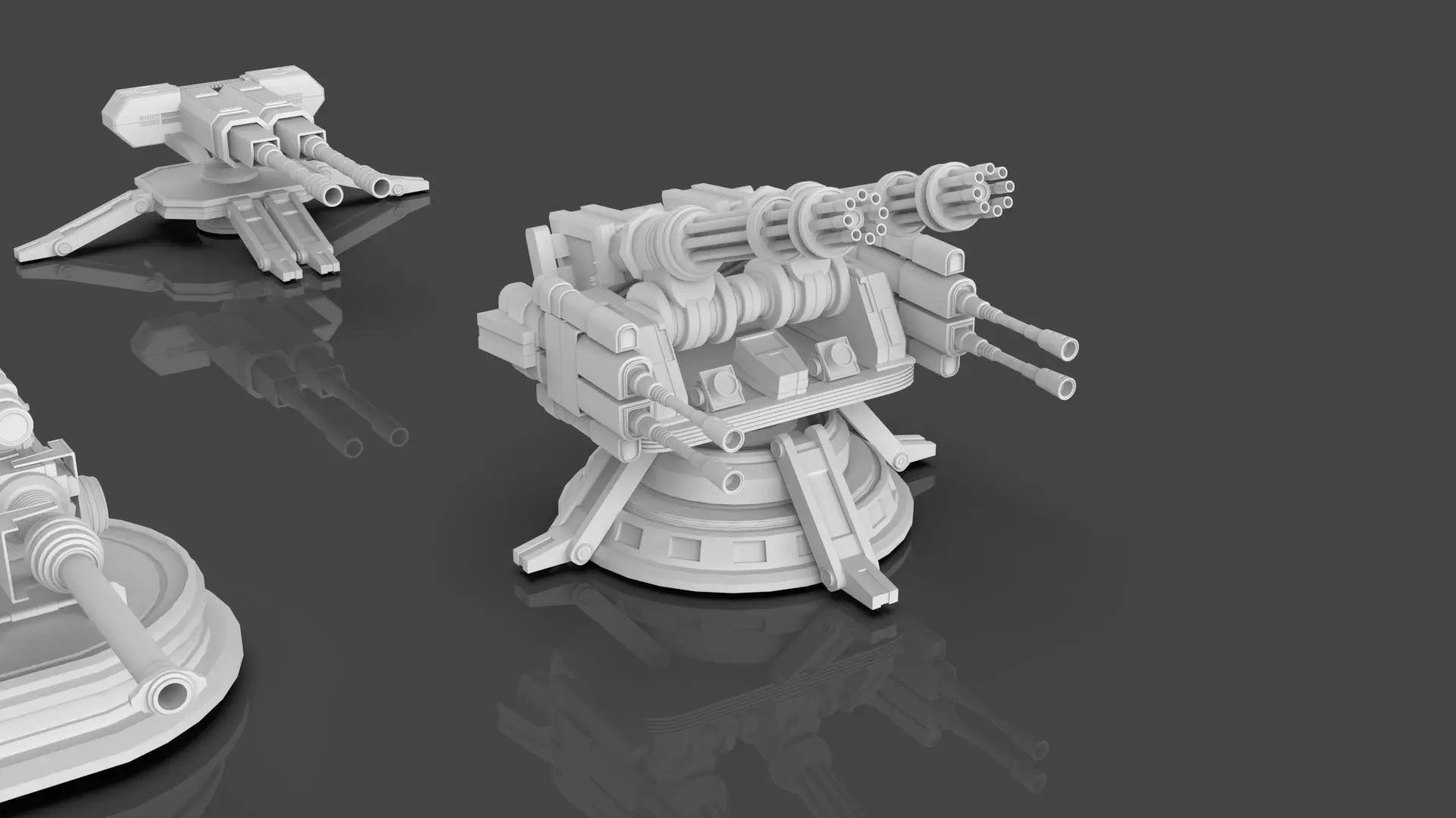 Turret and AA Gun Defense Pack - 4 - 25 Props - Untextured 3D model_7