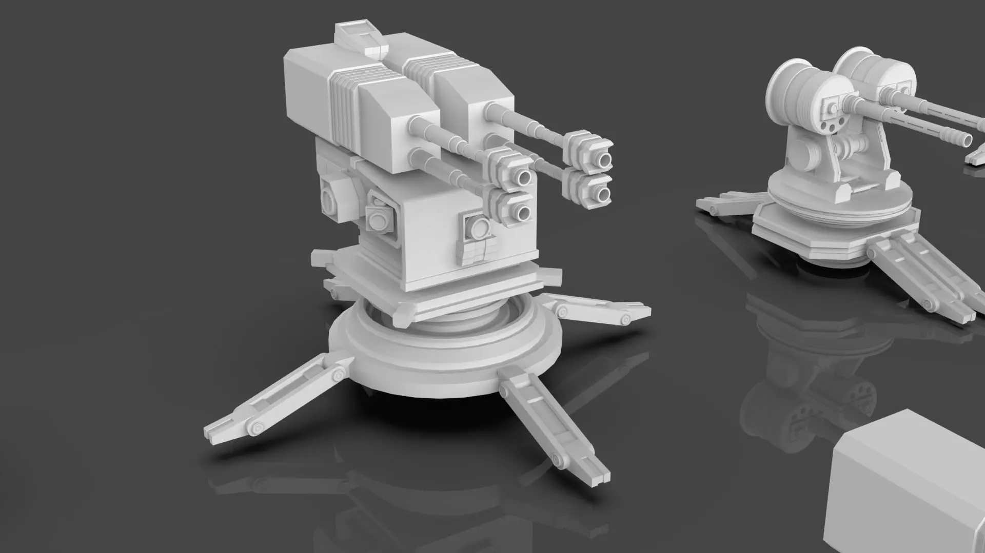 Turret and AA Gun Defense Pack - 4 - 25 Props - Untextured 3D model_24