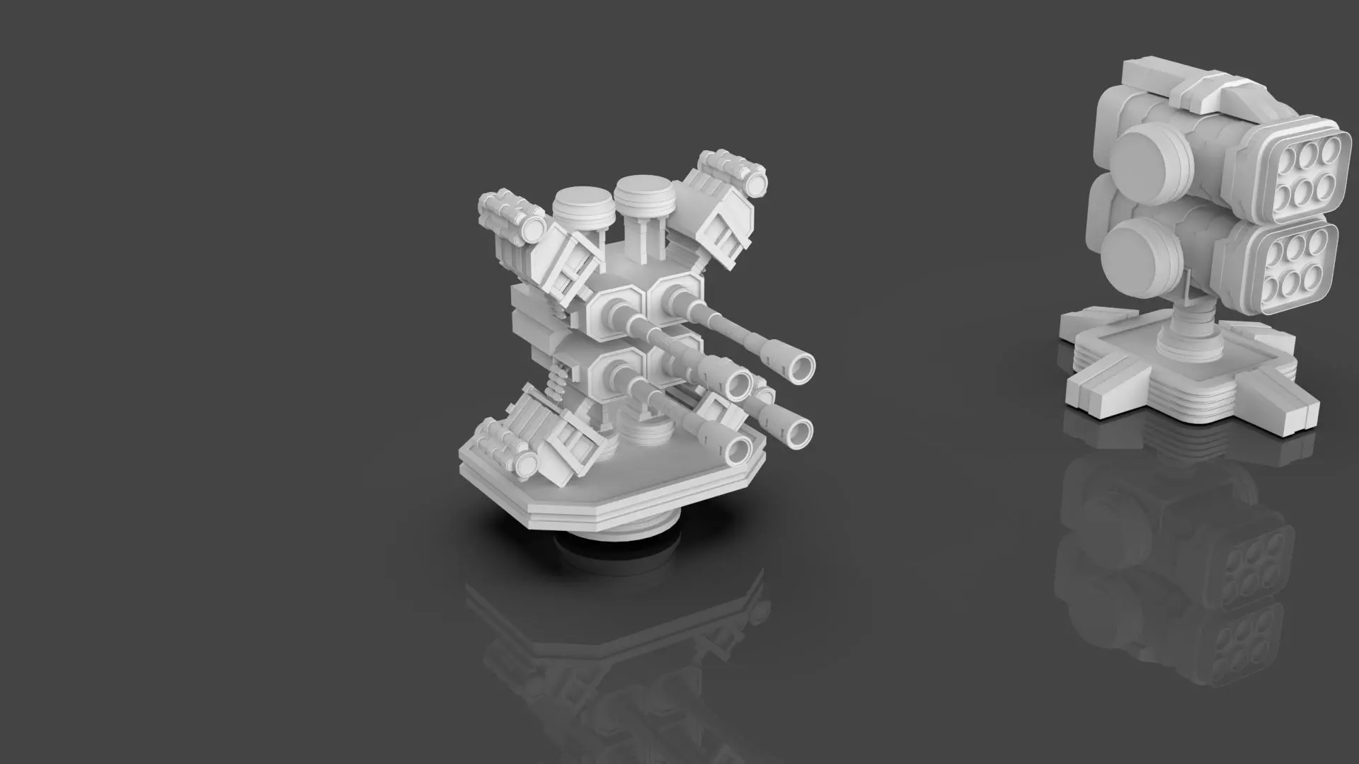 Turret and AA Gun Defense Pack - 4 - 25 Props - Untextured 3D model_16
