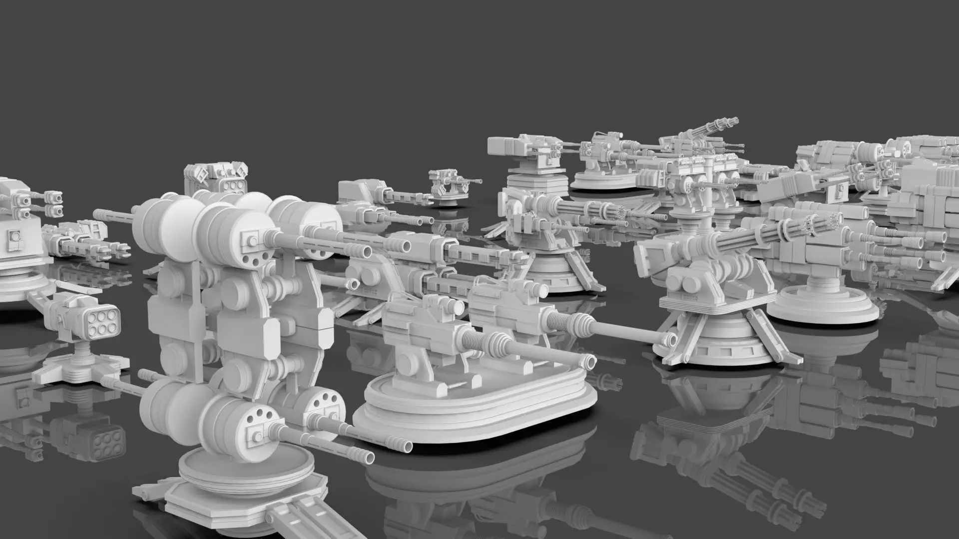 Turret and AA Gun Defense Pack - 7 - 40 Props - Untextured 3D model_18