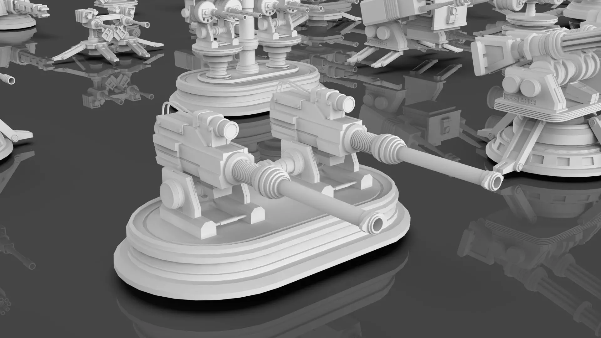 Turret and AA Gun Defense Pack - 7 - 40 Props - Untextured 3D model_35