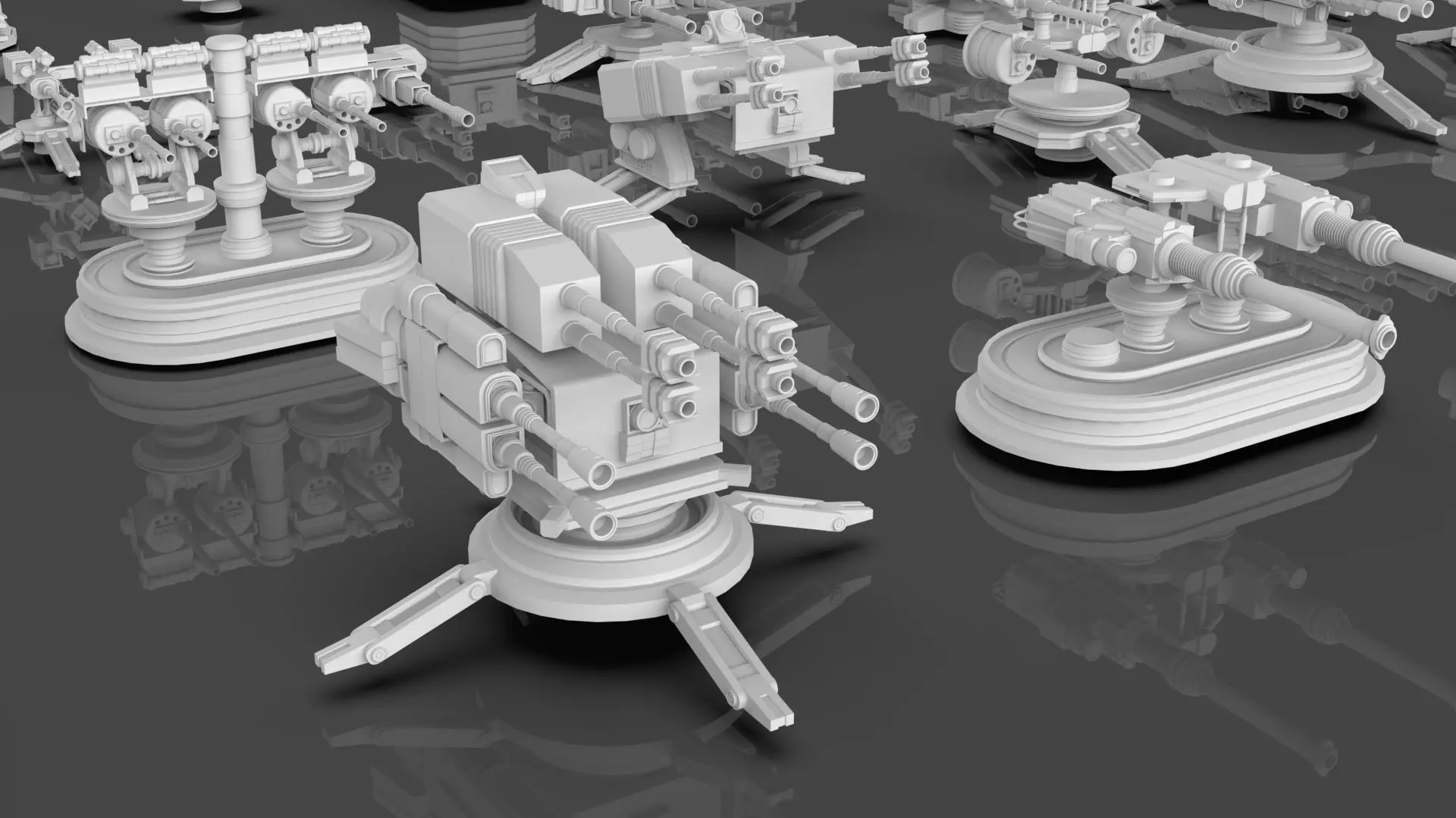 Turret and AA Gun Defense Pack - 7 - 40 Props - Untextured 3D model_38