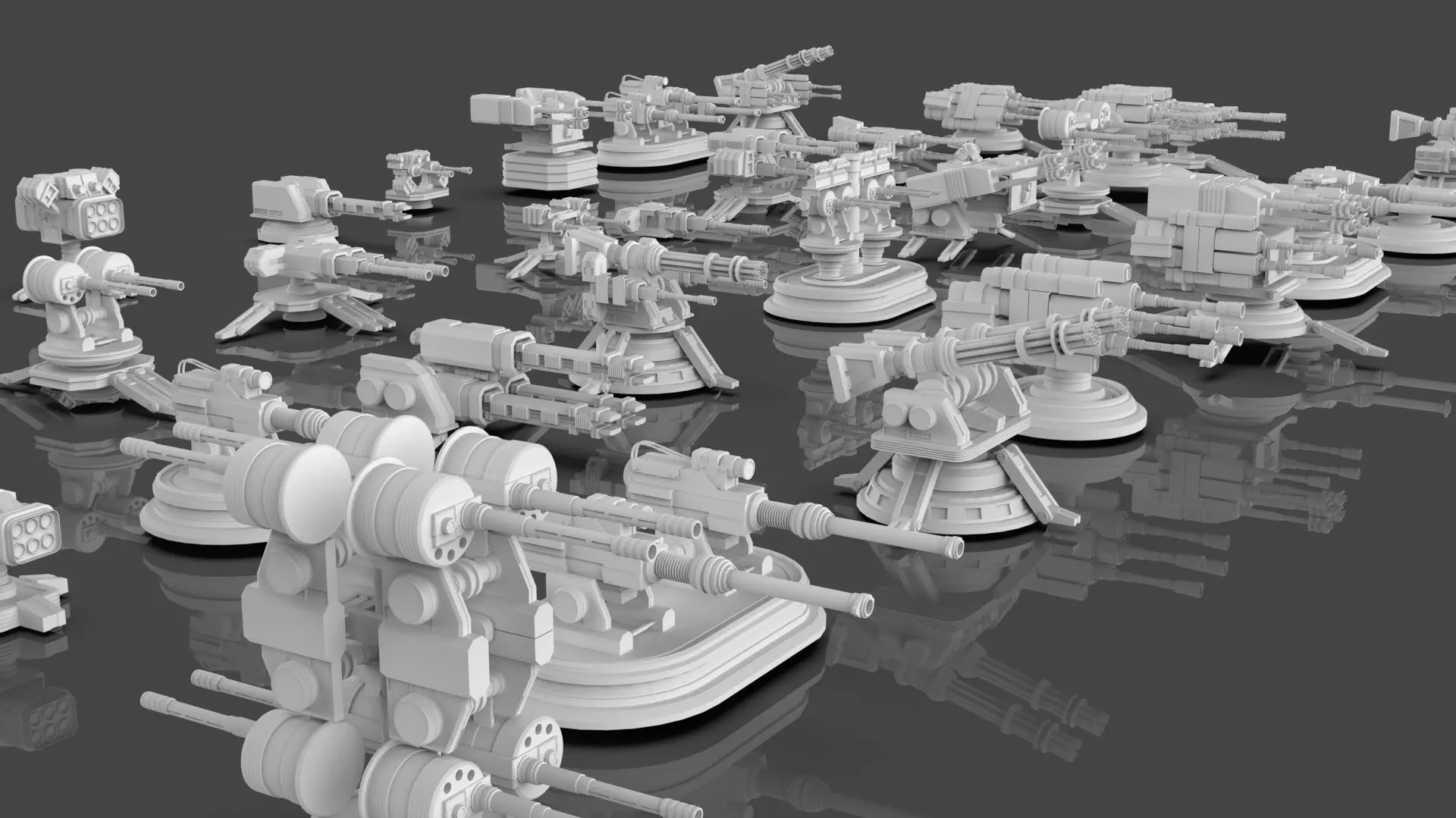 Turret and AA Gun Defense Pack - 7 - 40 Props - Untextured 3D model_19