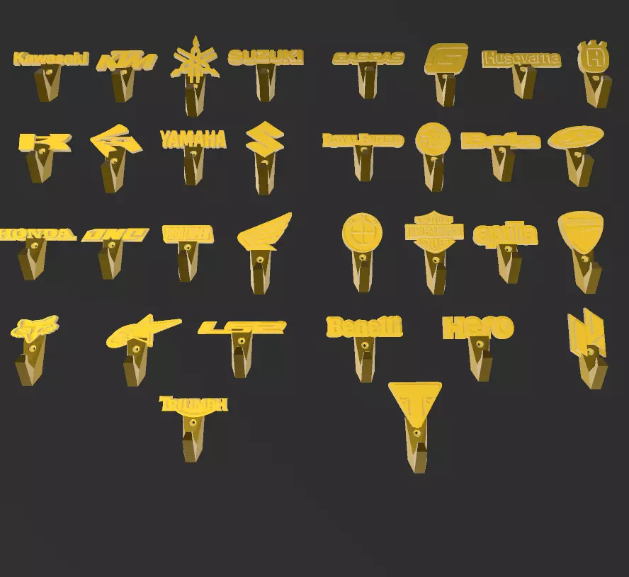 Ultra Pack of 32 hooks for motorcycle parts and brands coat rack 3D print model