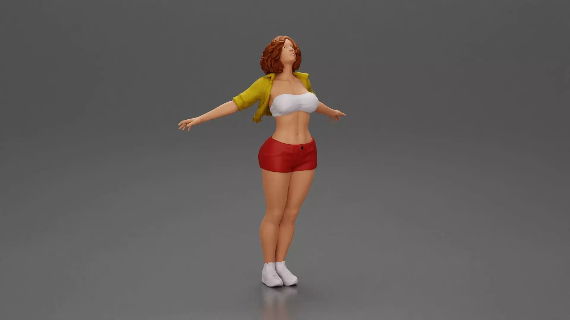 Auburn haired woman twirls with arms outstretched embracing 3D print model_1