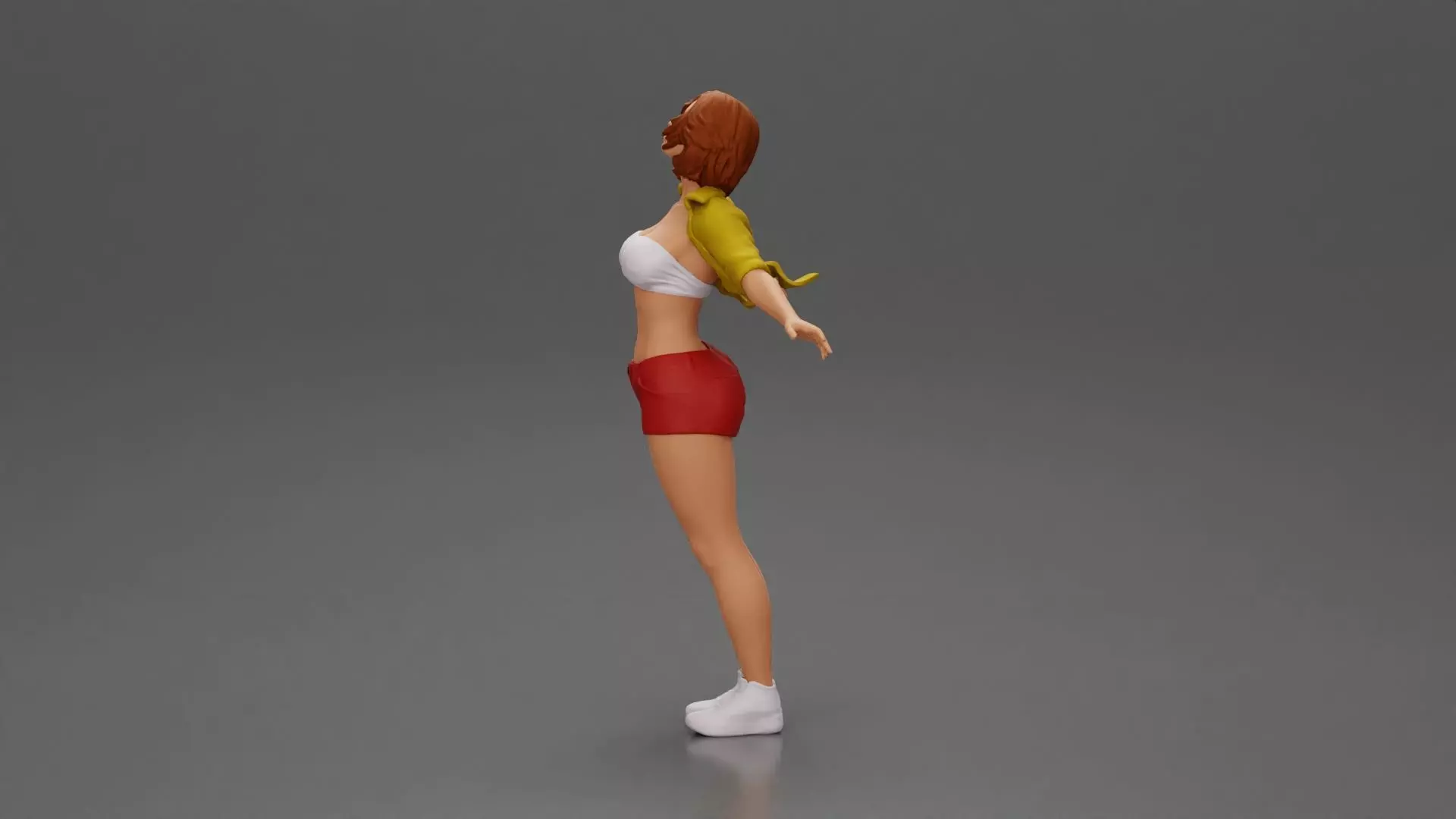 Auburn haired woman twirls with arms outstretched embracing 3D print model_5