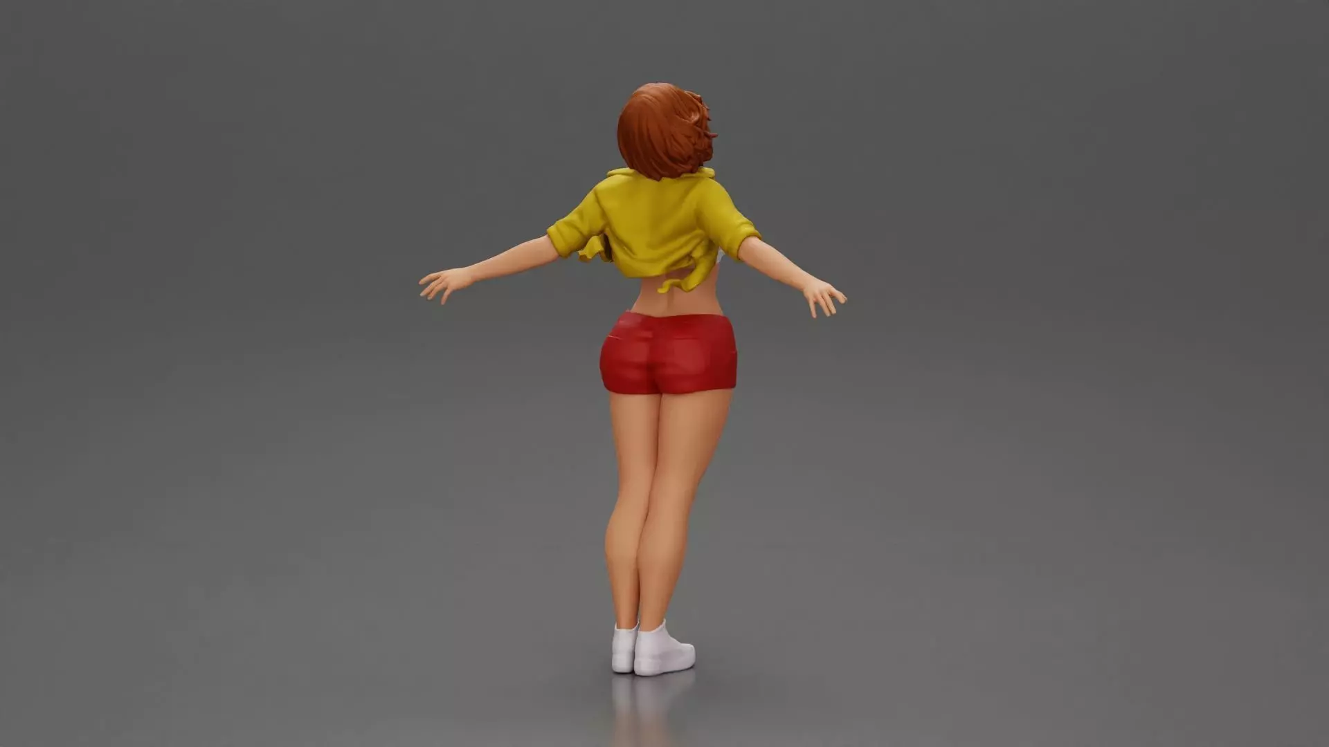 Auburn haired woman twirls with arms outstretched embracing 3D print model_3