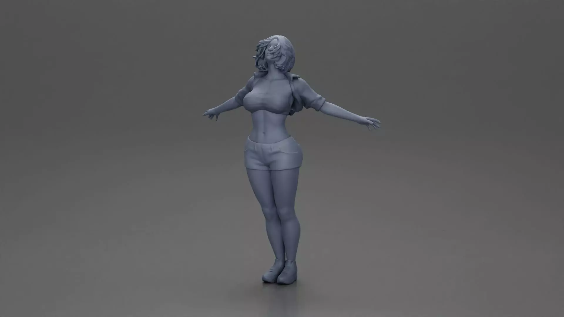 Auburn haired woman twirls with arms outstretched embracing 3D print model_6