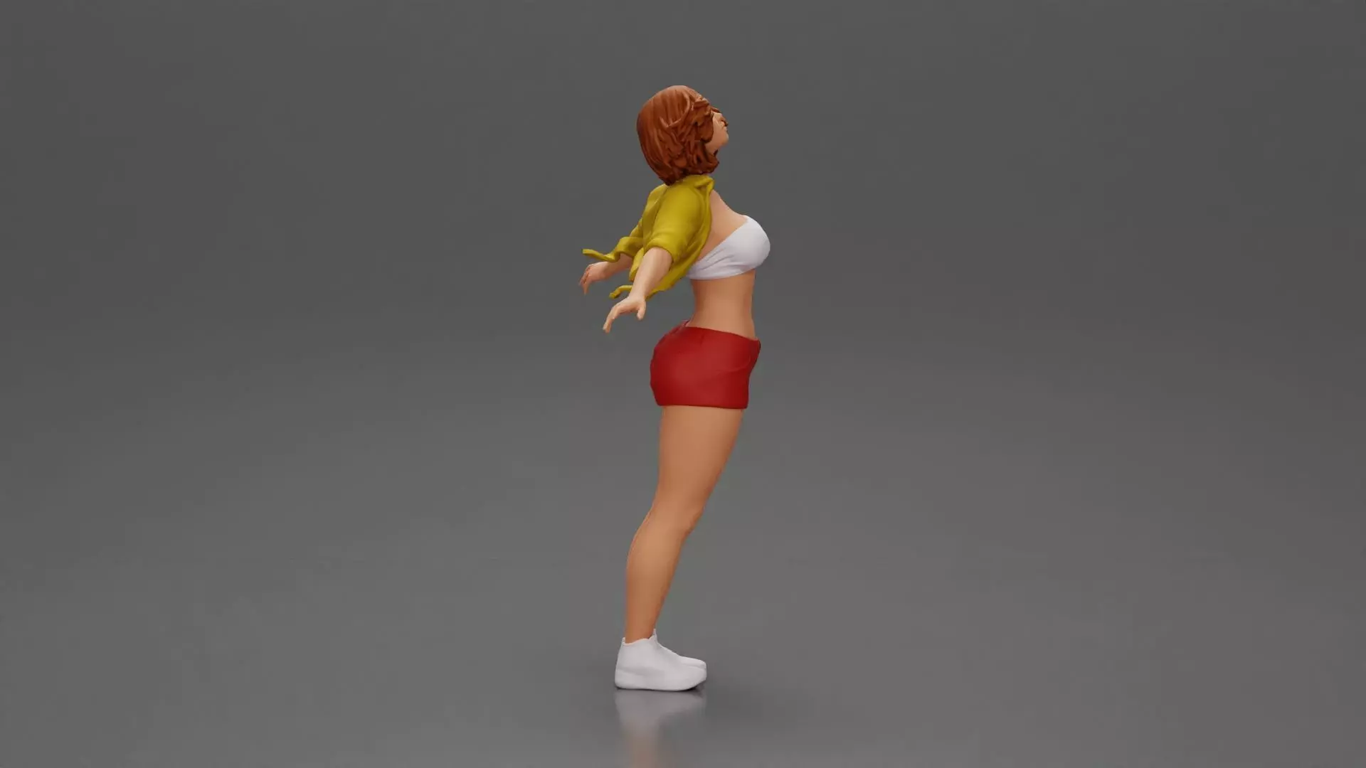 Auburn haired woman twirls with arms outstretched embracing 3D print model_2