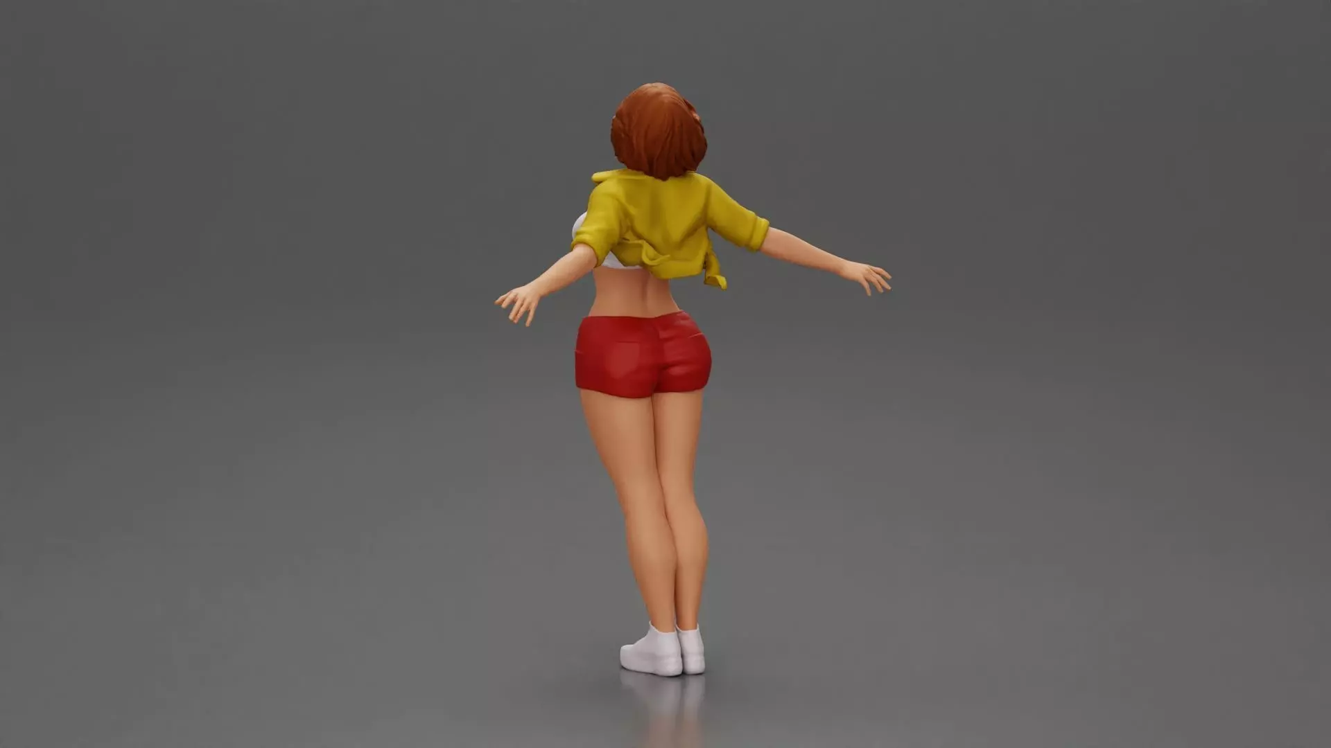 Auburn haired woman twirls with arms outstretched embracing 3D print model_4