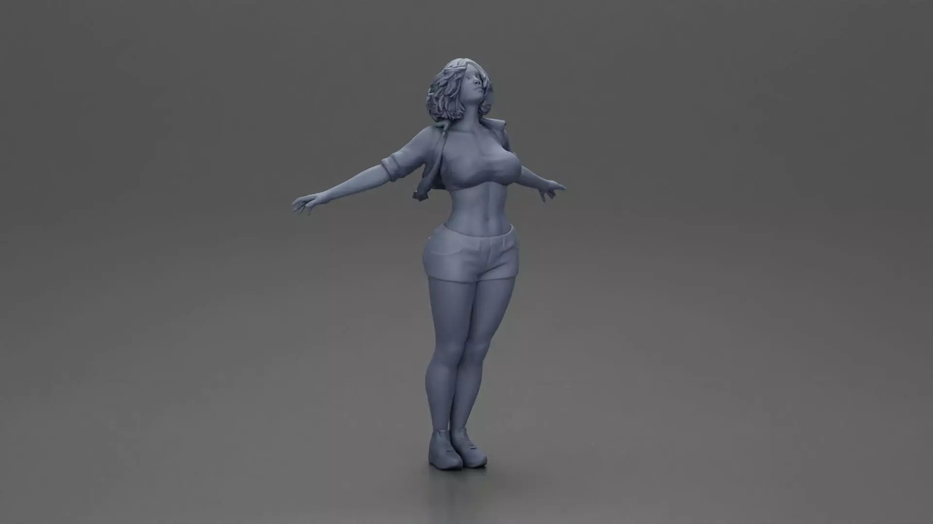 Auburn haired woman twirls with arms outstretched embracing 3D print model_7