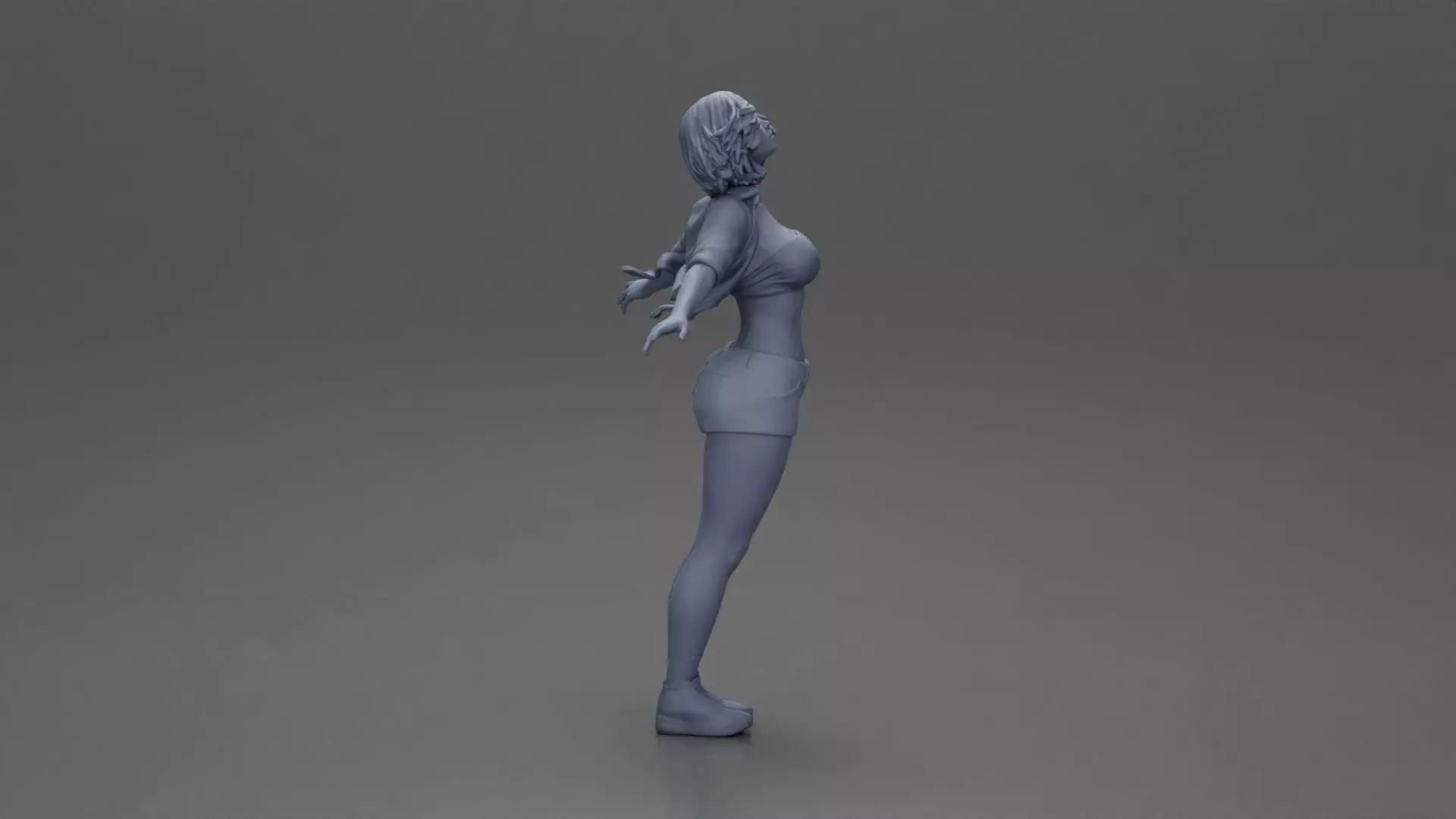 Auburn haired woman twirls with arms outstretched embracing 3D print model_8