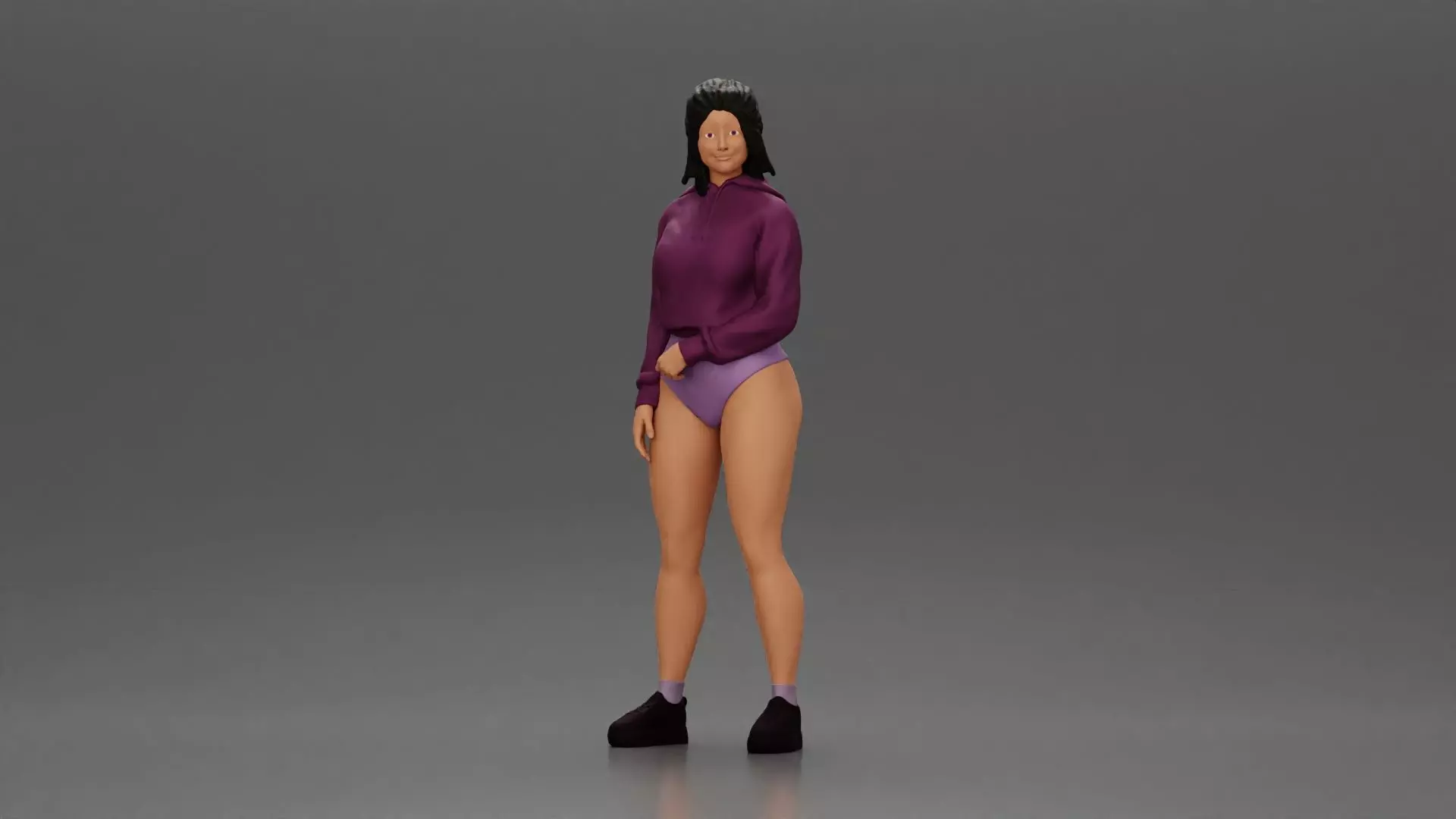 woman in purple hoodie and bikini strikes a pose with style 3D print model_5