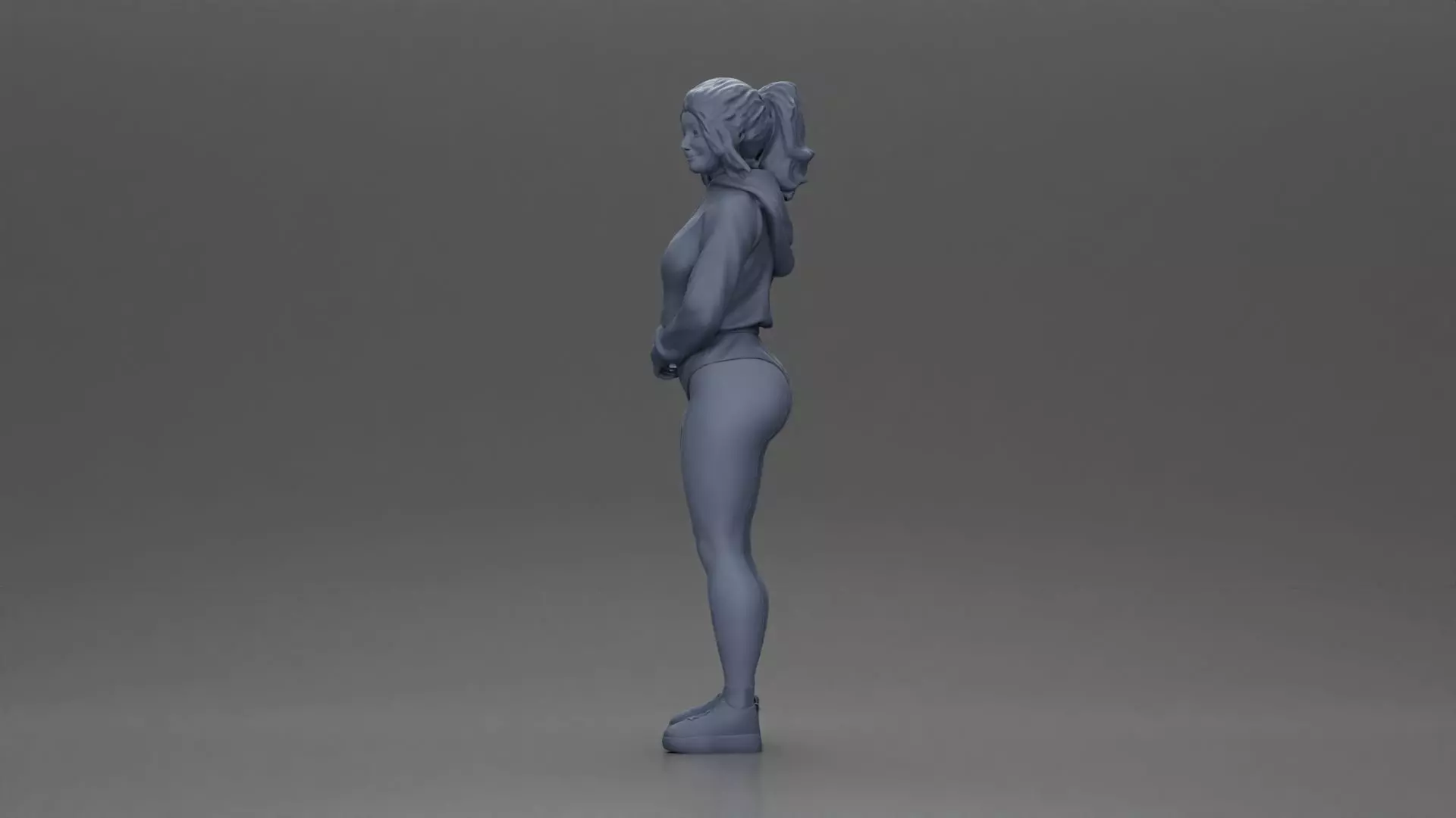 woman in purple hoodie and bikini strikes a pose with style 3D print model_10