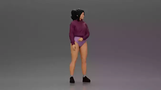 woman in purple hoodie and bikini strikes a pose with style