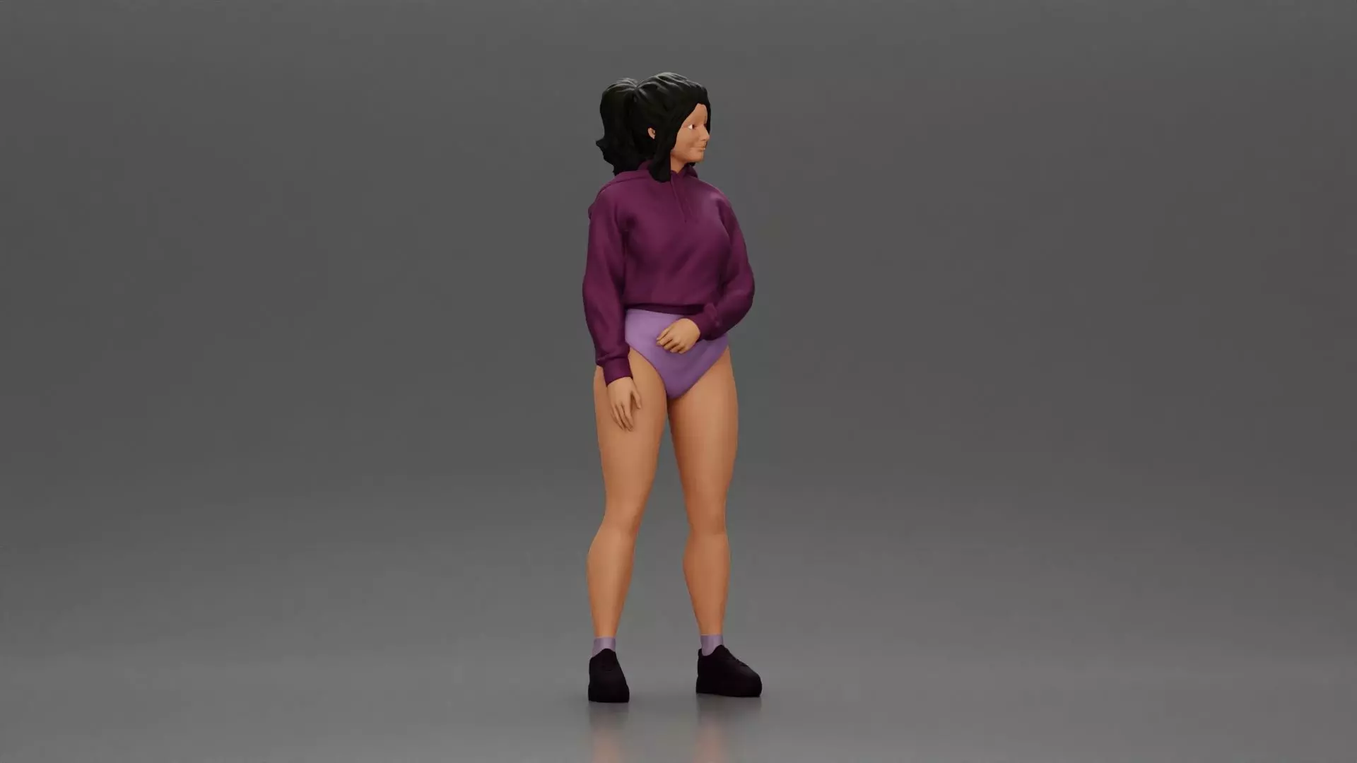 woman in purple hoodie and bikini strikes a pose with style 3D print model_0