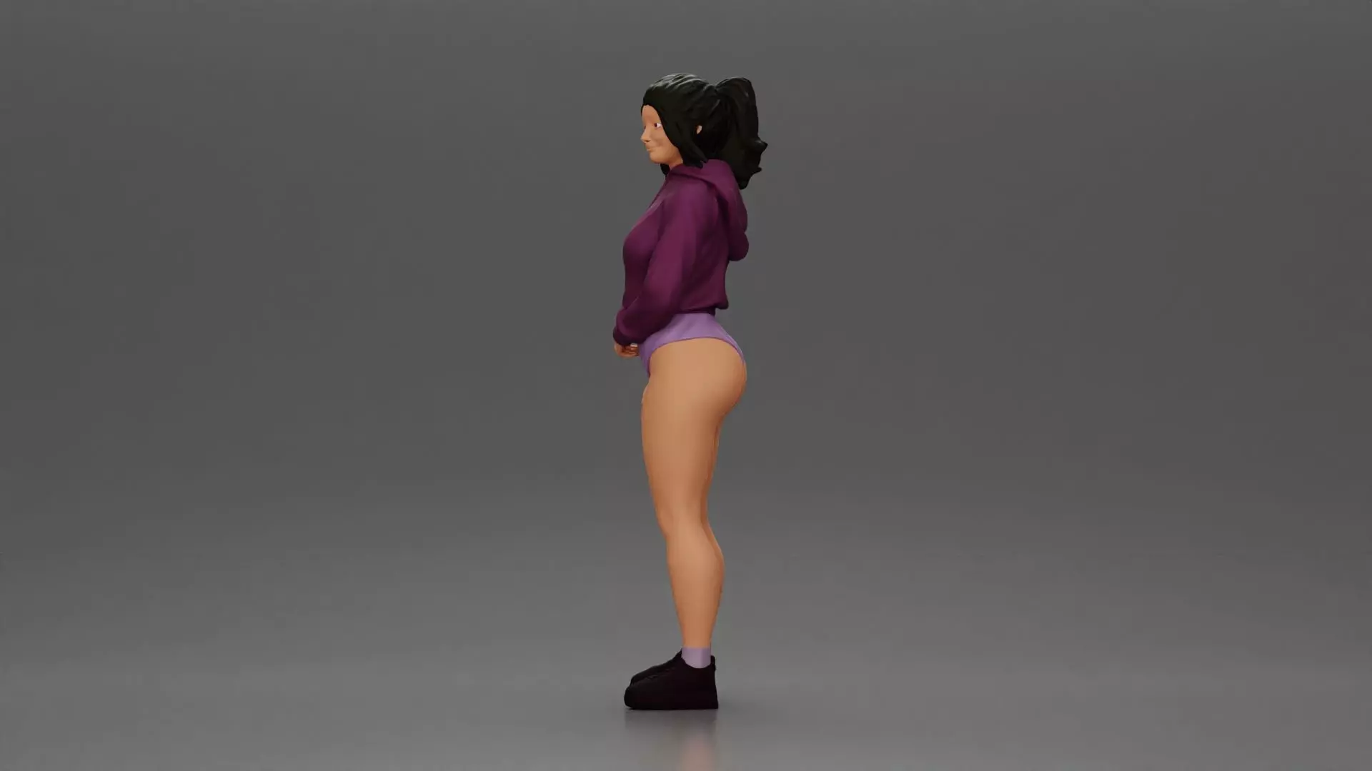 woman in purple hoodie and bikini strikes a pose with style 3D print model_4