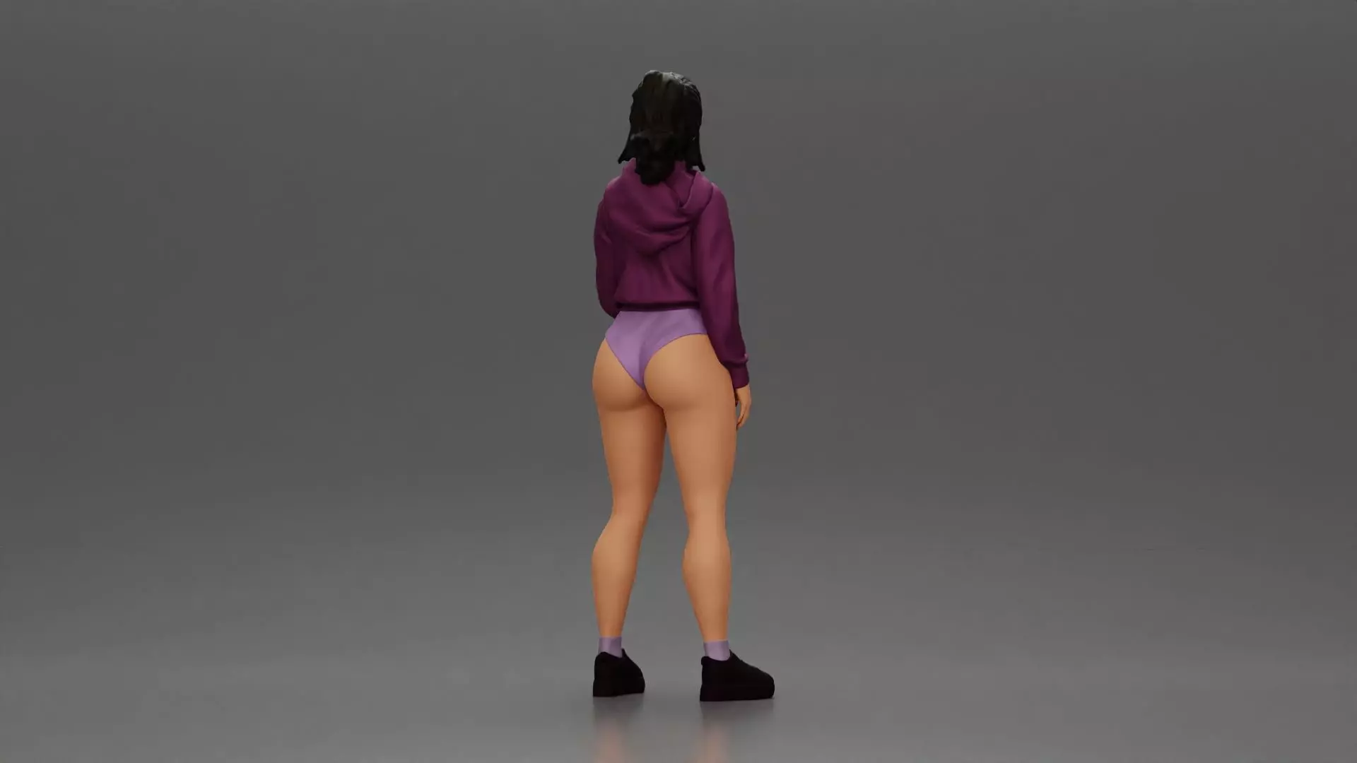 woman in purple hoodie and bikini strikes a pose with style 3D print model_2